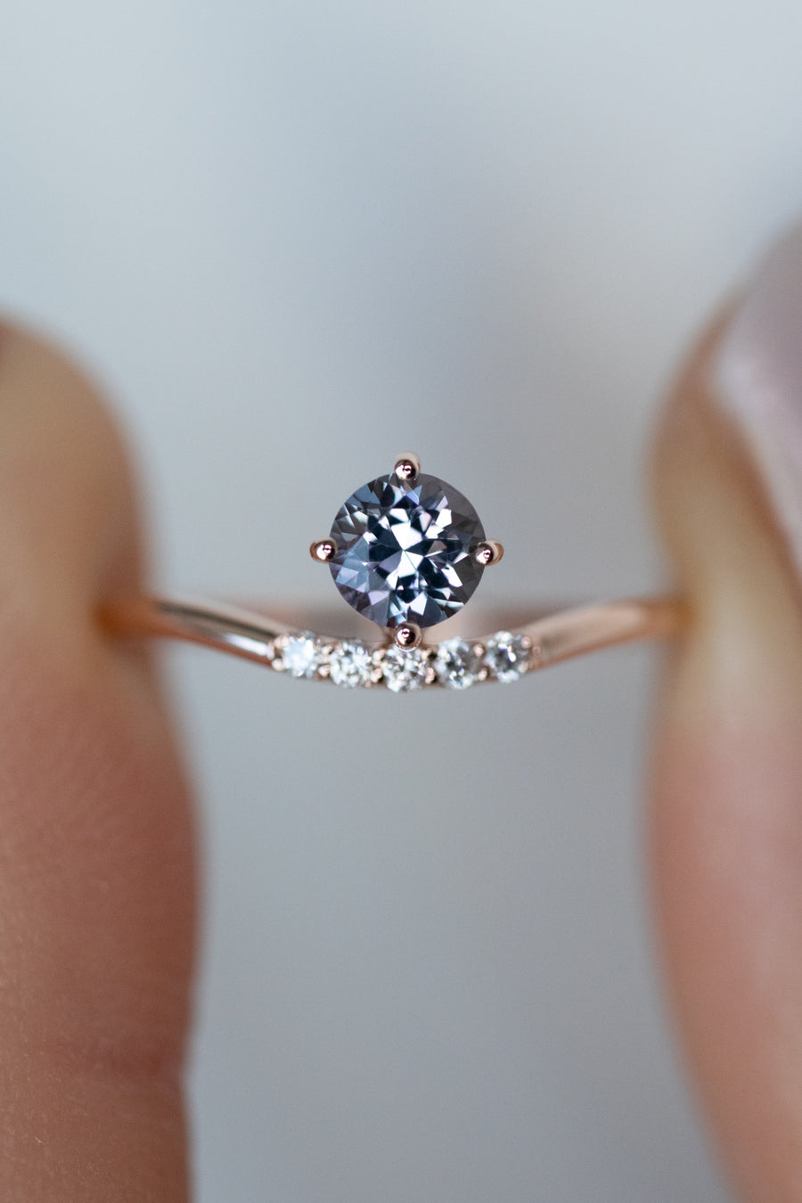 ~0.35ct Round Grayish Blue Spinel & 0.05ct Diamonds 14K Rose Gold Ring [Made-to-order]