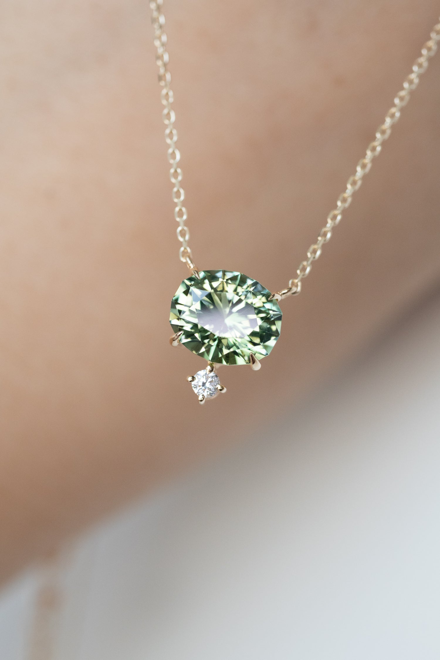 1.88ct Forest Green Tourmaline and diamond 18K Yellow Gold Necklace