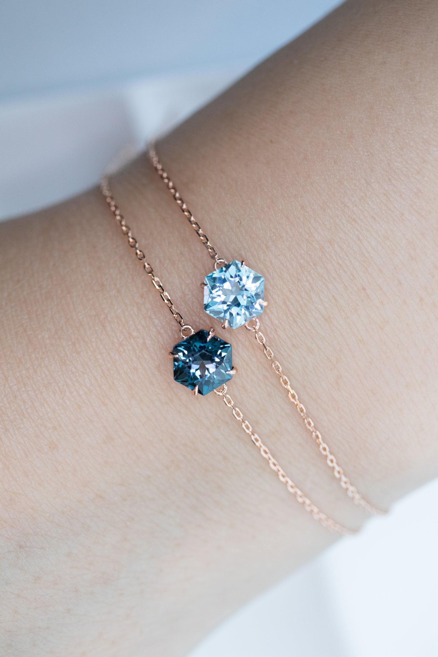 Signature Hexagon 1-1.10ct Sky/ Swiss Blue Topaz 14K/18K Gold Bracelet