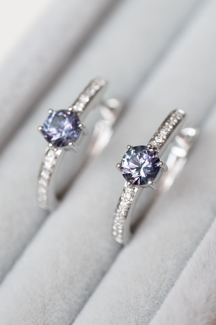 PREORDER - Grayish Spinel & diamond 18K White Gold Hoop Earrings
