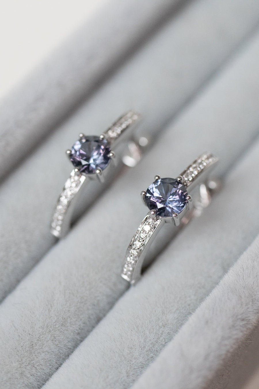 PREORDER - Grayish Spinel & diamond 18K White Gold Hoop Earrings