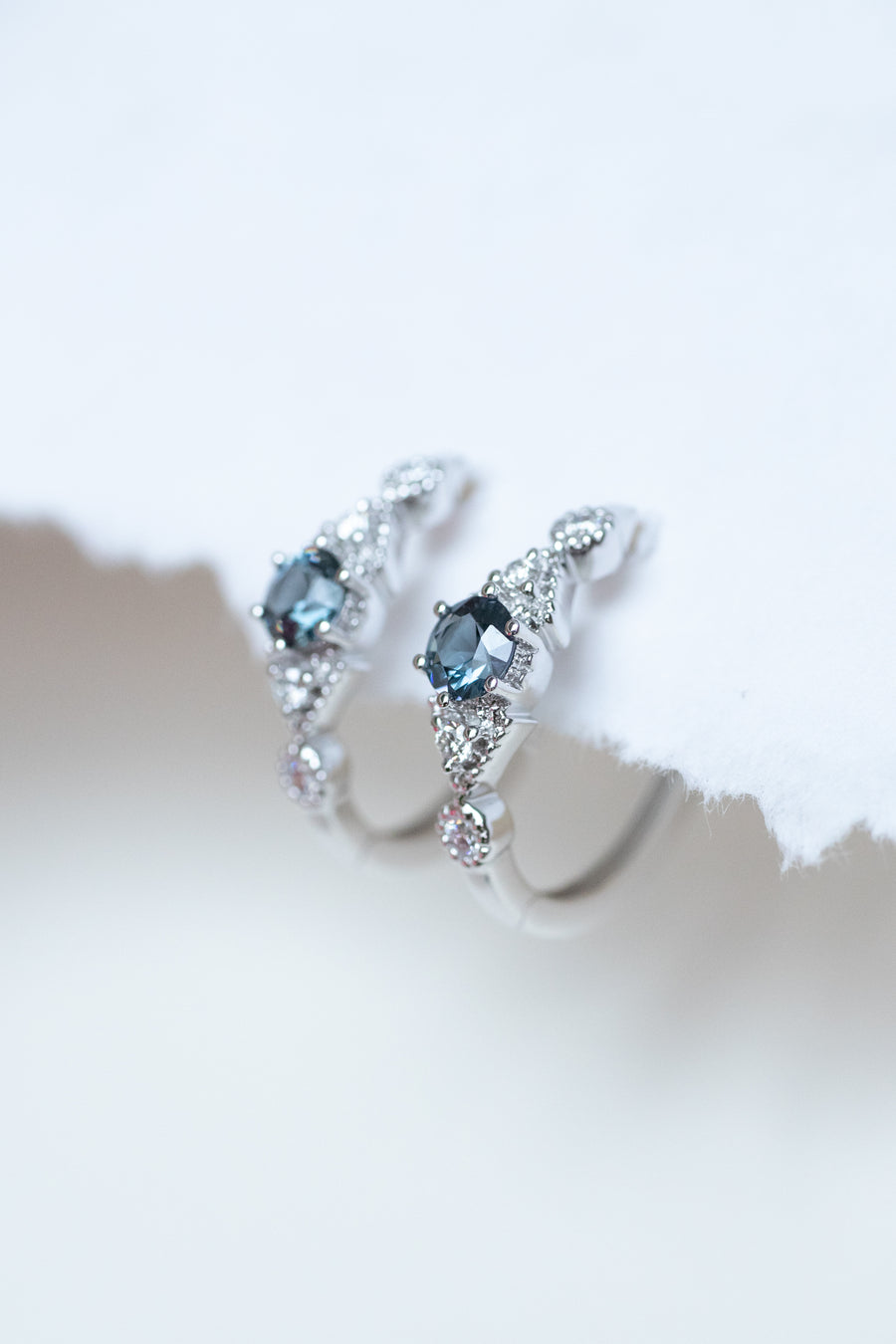 Total 0.40carat Round Grayish Blue Spinel & 0.12carat Diamonds 18K White Gold Hoop Earrings