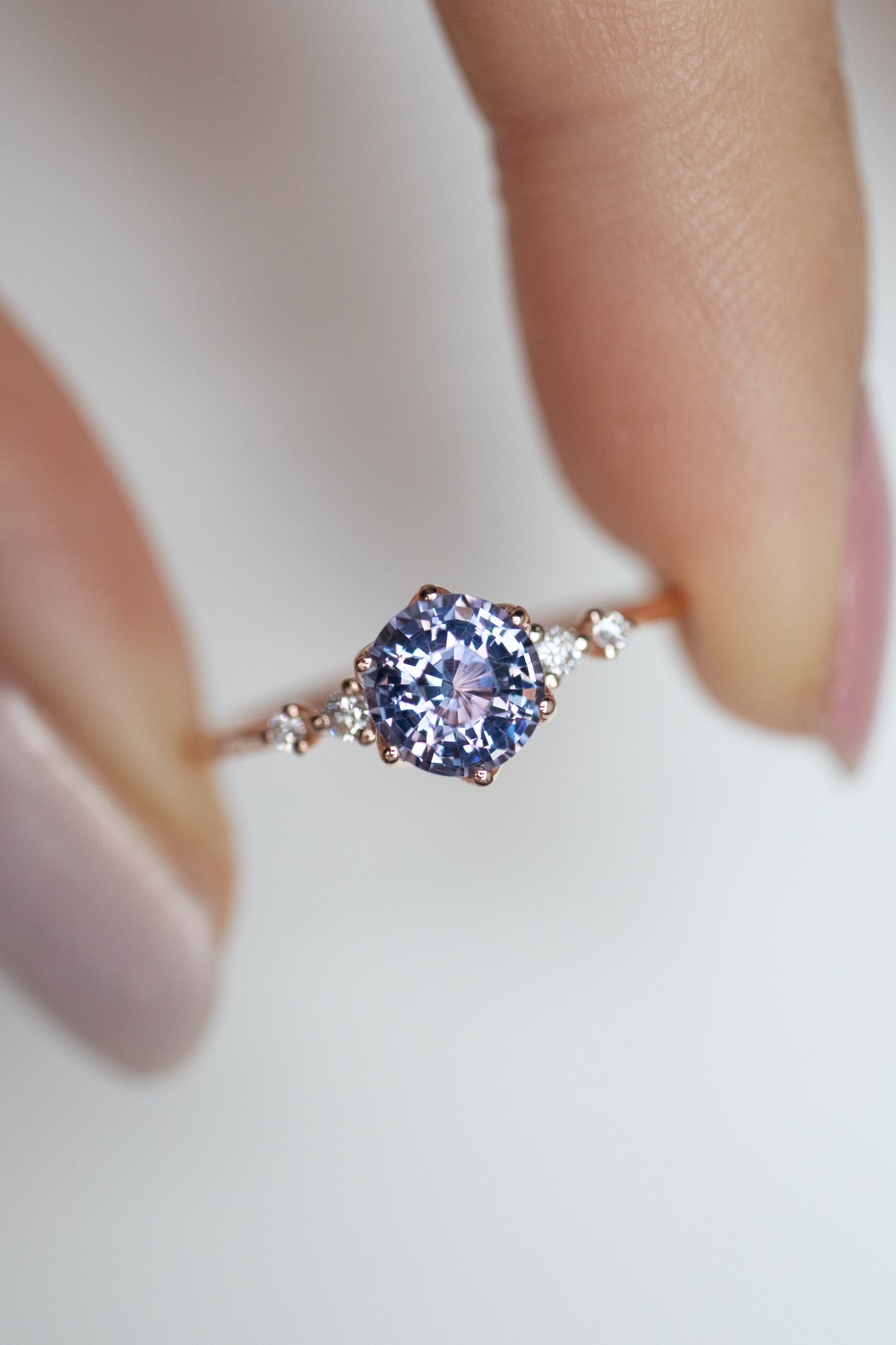 0.83ct Lavender Blue Spinel & diamonds 14K Rose Gold Ring