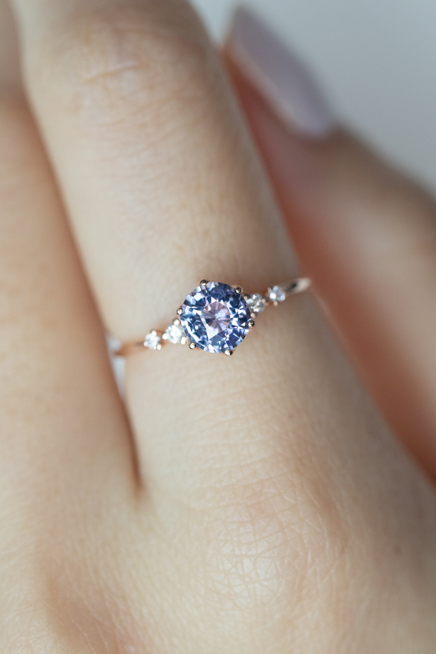 0.83ct Lavender Blue Spinel & diamonds 14K Rose Gold Ring
