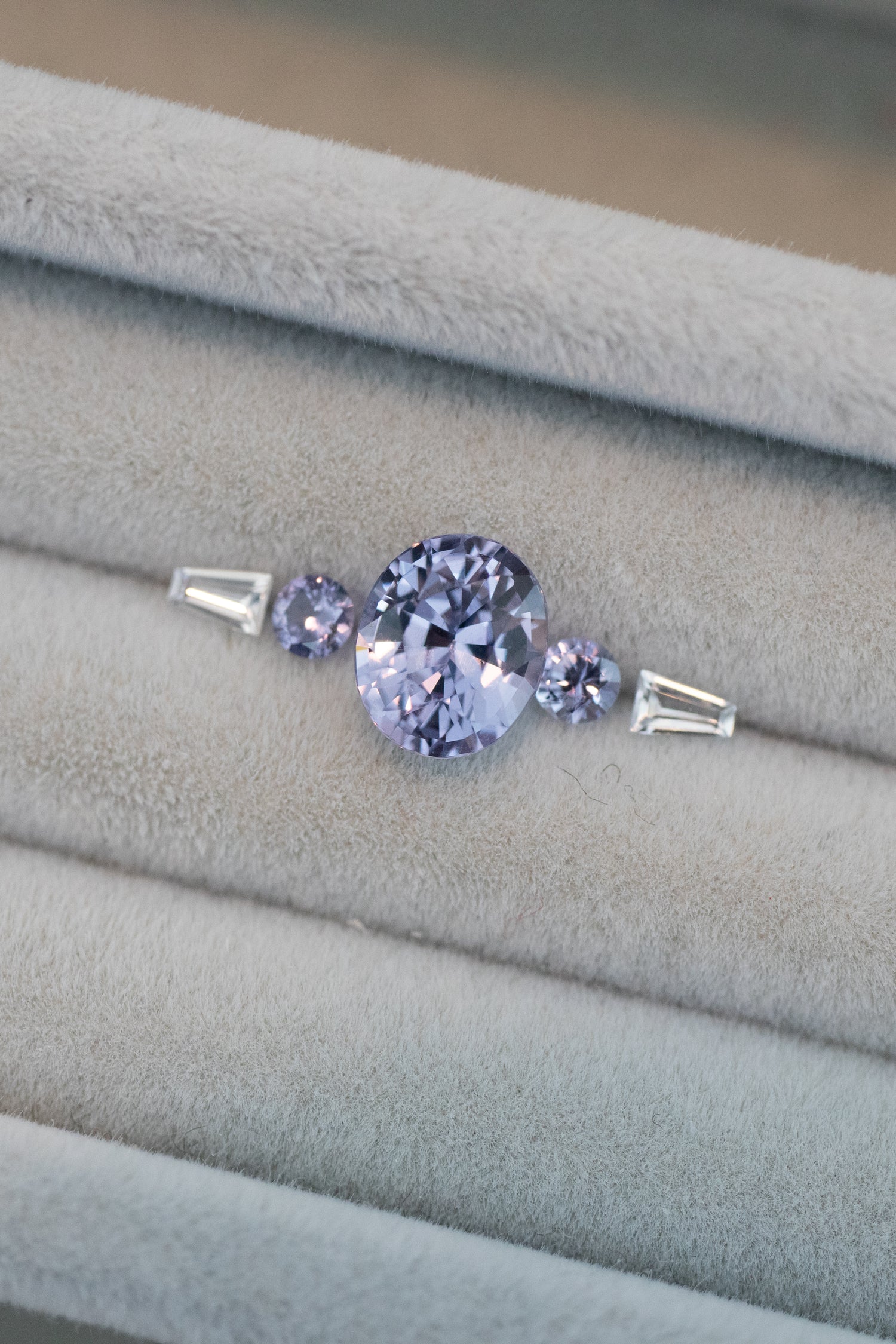 1.23ct Oval Lavender Spinel & Round and Tapered Baguette Sapphires 14K Gold Ring <<FOR WILL>>