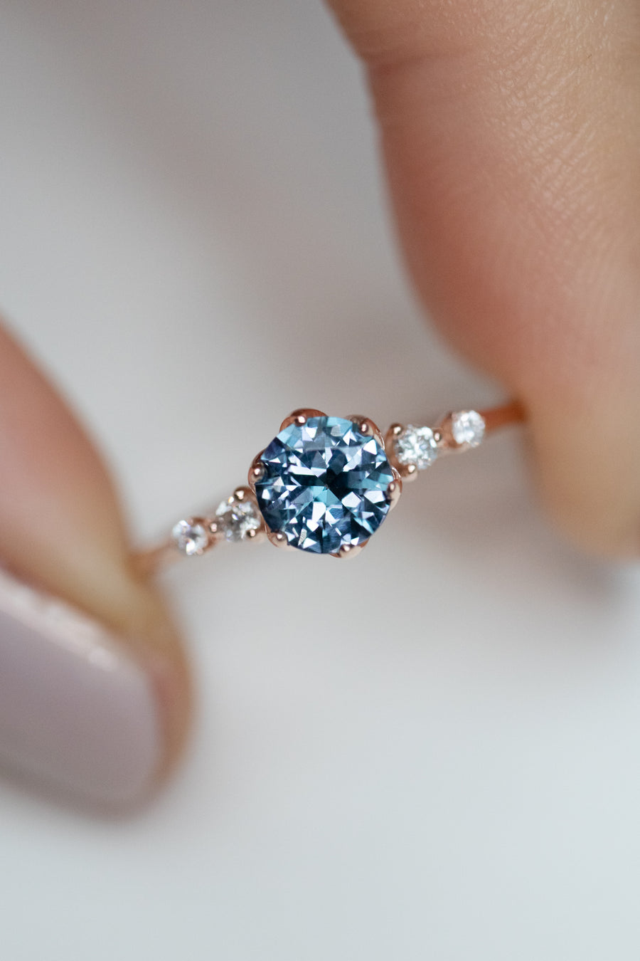 0.48ct Teal Blue Spinel & 0.06ct Diamonds 14K Rose Gold Ring
