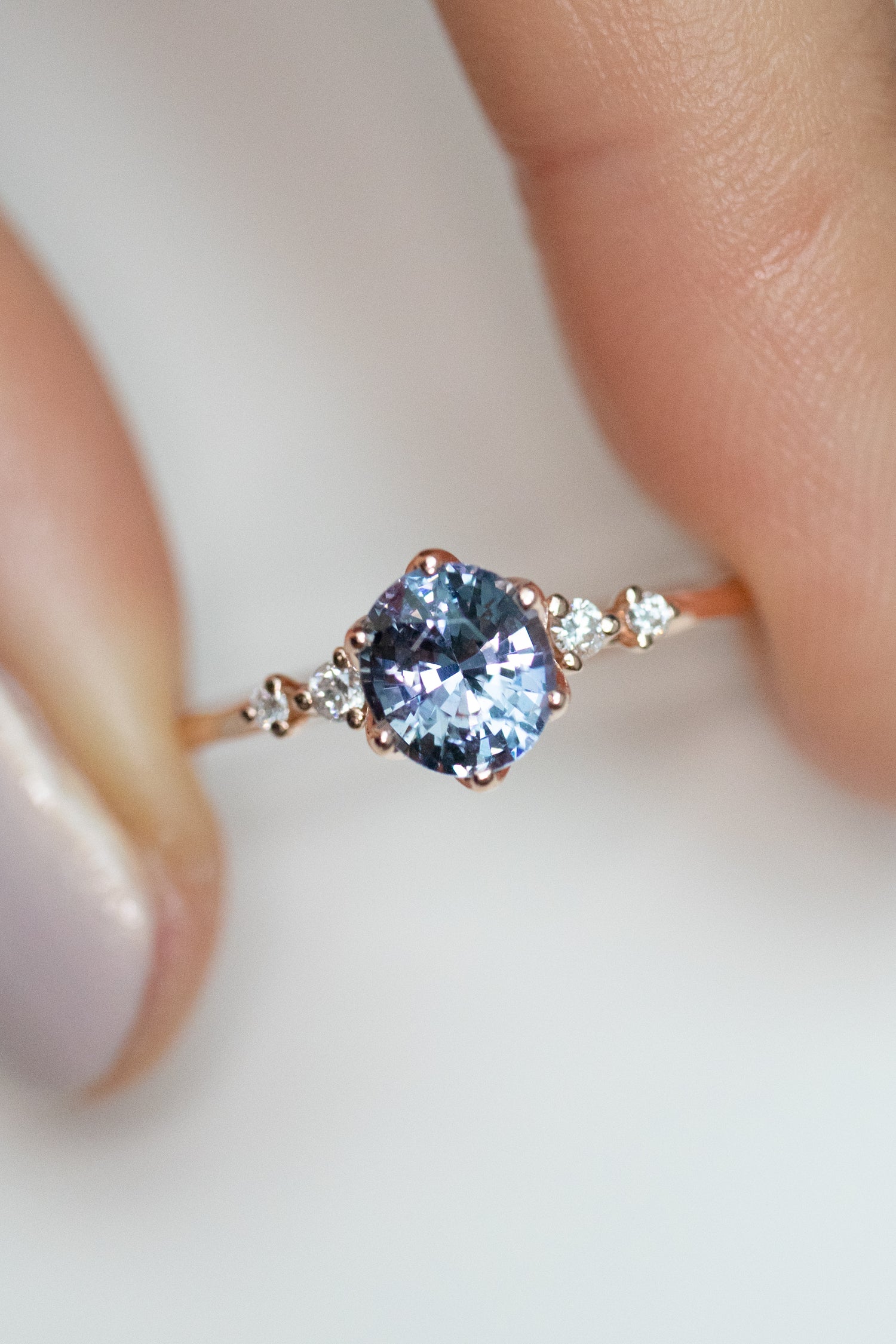 0.83ct Oval Greyish Blue Spinel & diamonds 14K Rose Gold Ring