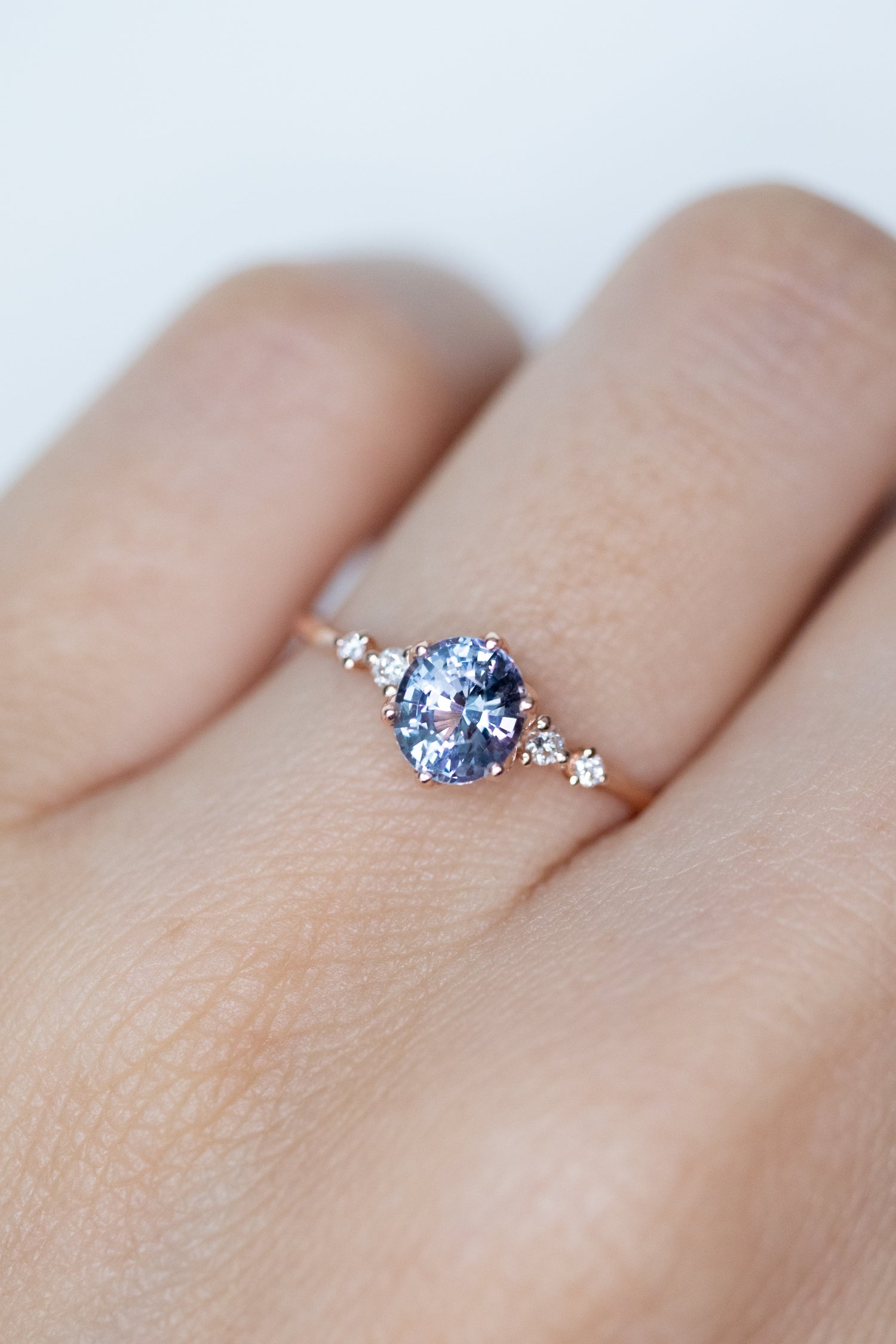 0.83ct Oval Greyish Blue Spinel & diamonds 14K Rose Gold Ring