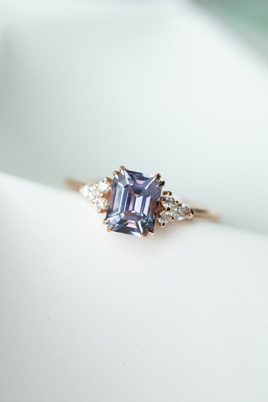 1.12carat Emerald Lavender Spinel & total 0.14carat Round and Marquise Diamonds 18K Rose Gold Ring