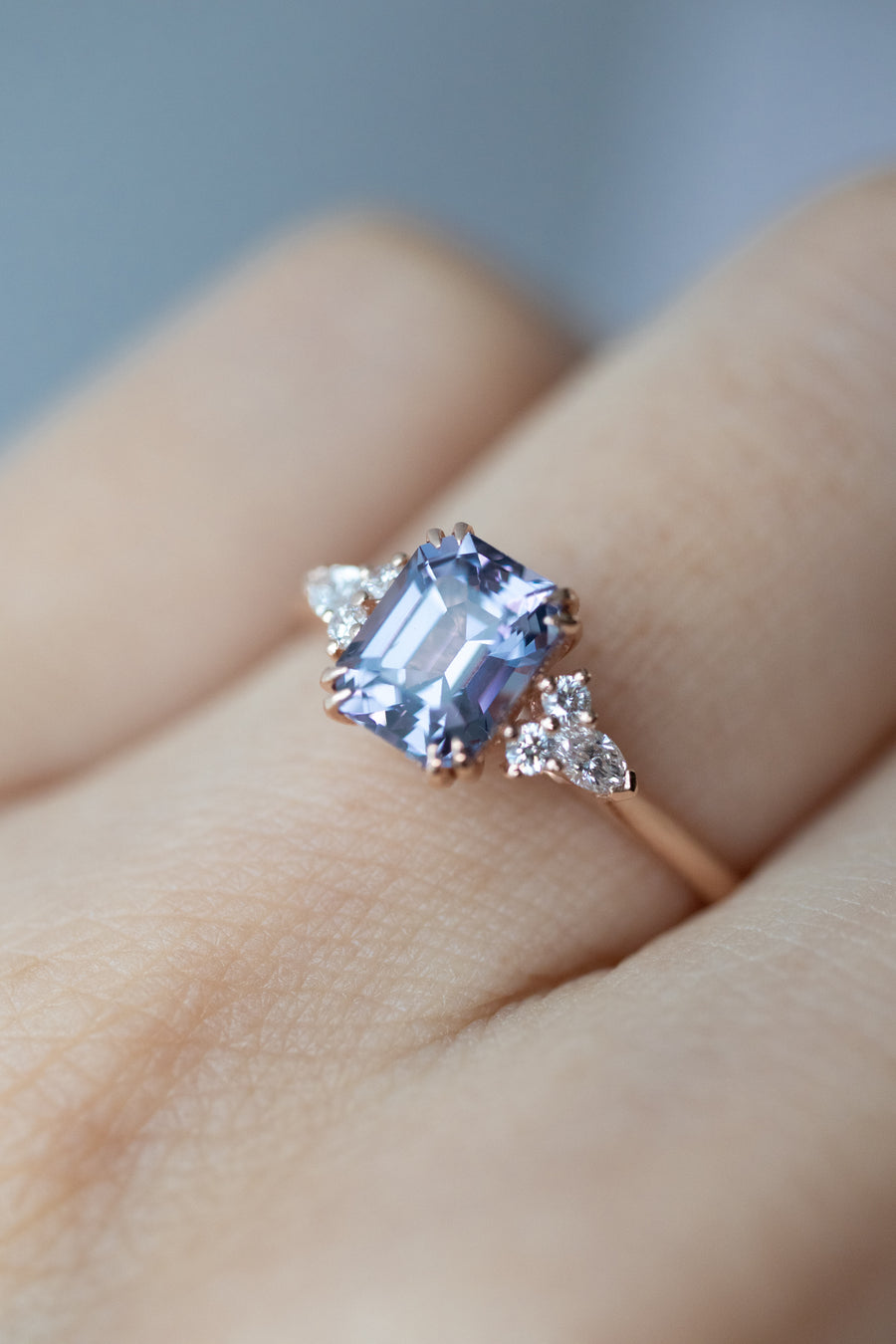 1.16ct Emerald Lavender Spinel & Total 0.13ct Round and Marquise Diamonds 14K Rose Gold Ring