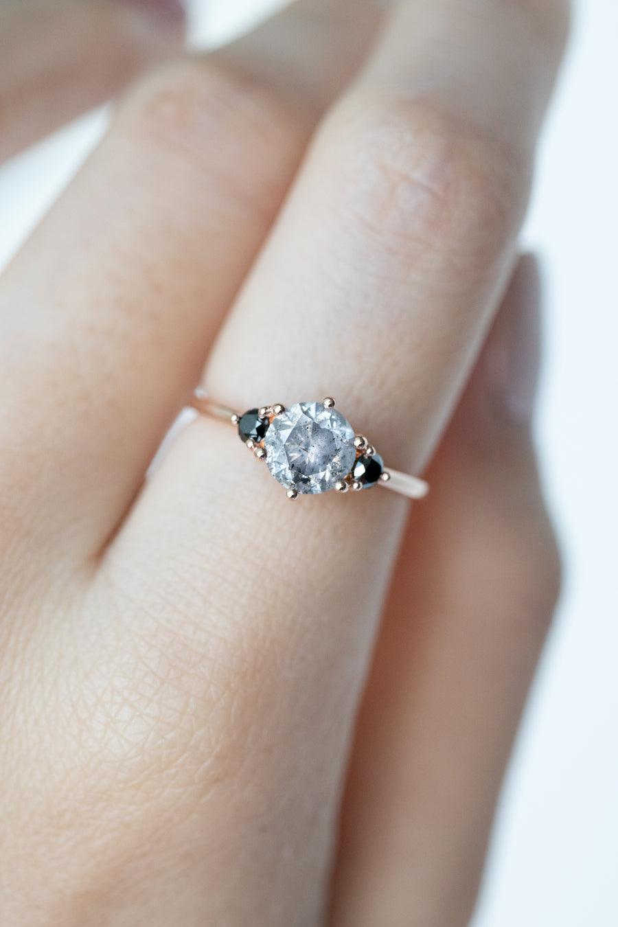 1.03ct Grey Salt and Pepper Diamond & Black Diamonds 18K Rose Gold Ring