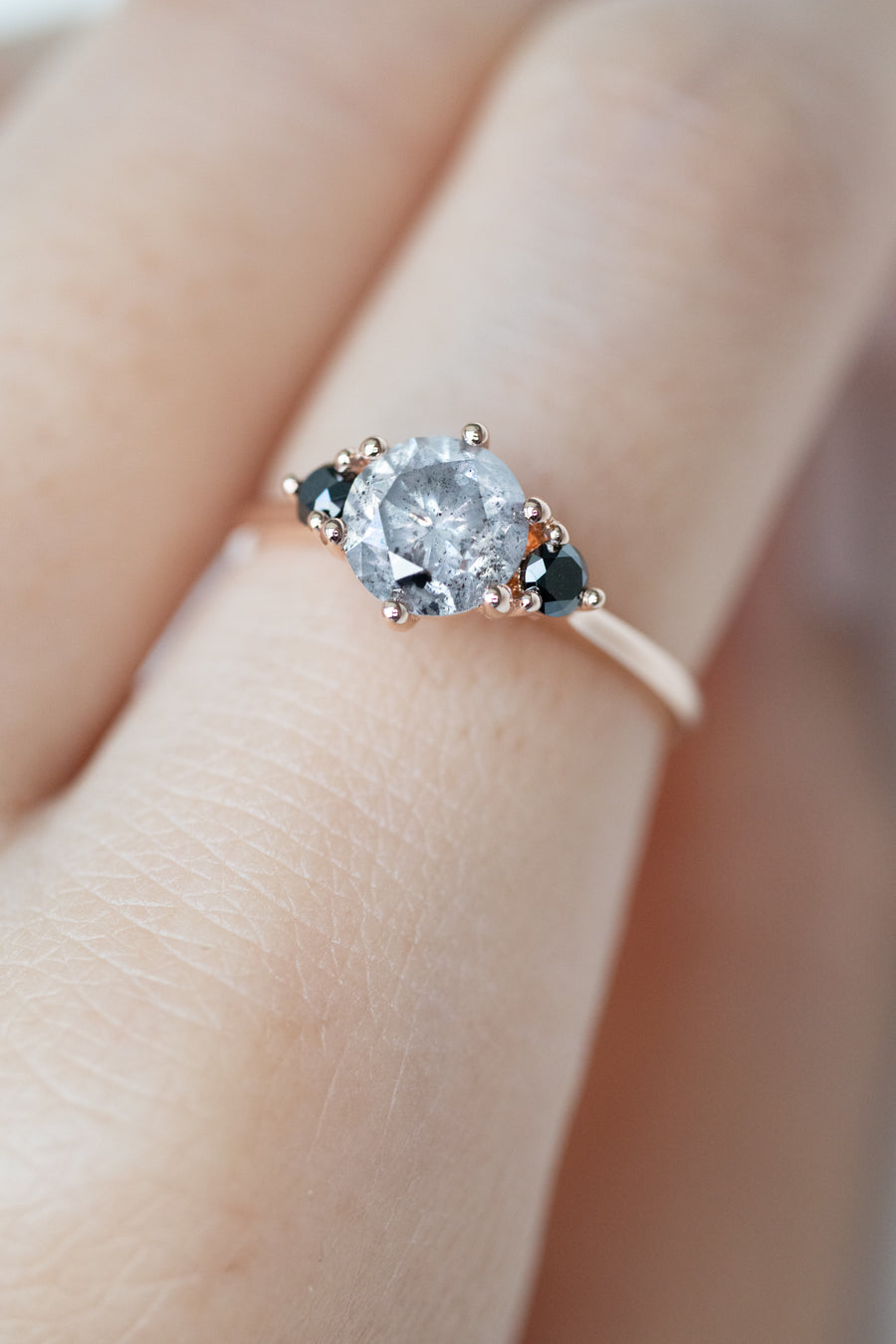 1.03ct Grey Salt and Pepper Diamond & Black Diamonds 18K Rose Gold Ring