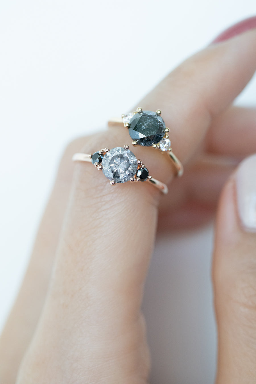 1.03ct Grey Salt and Pepper Diamond & Black Diamonds 18K Rose Gold Ring