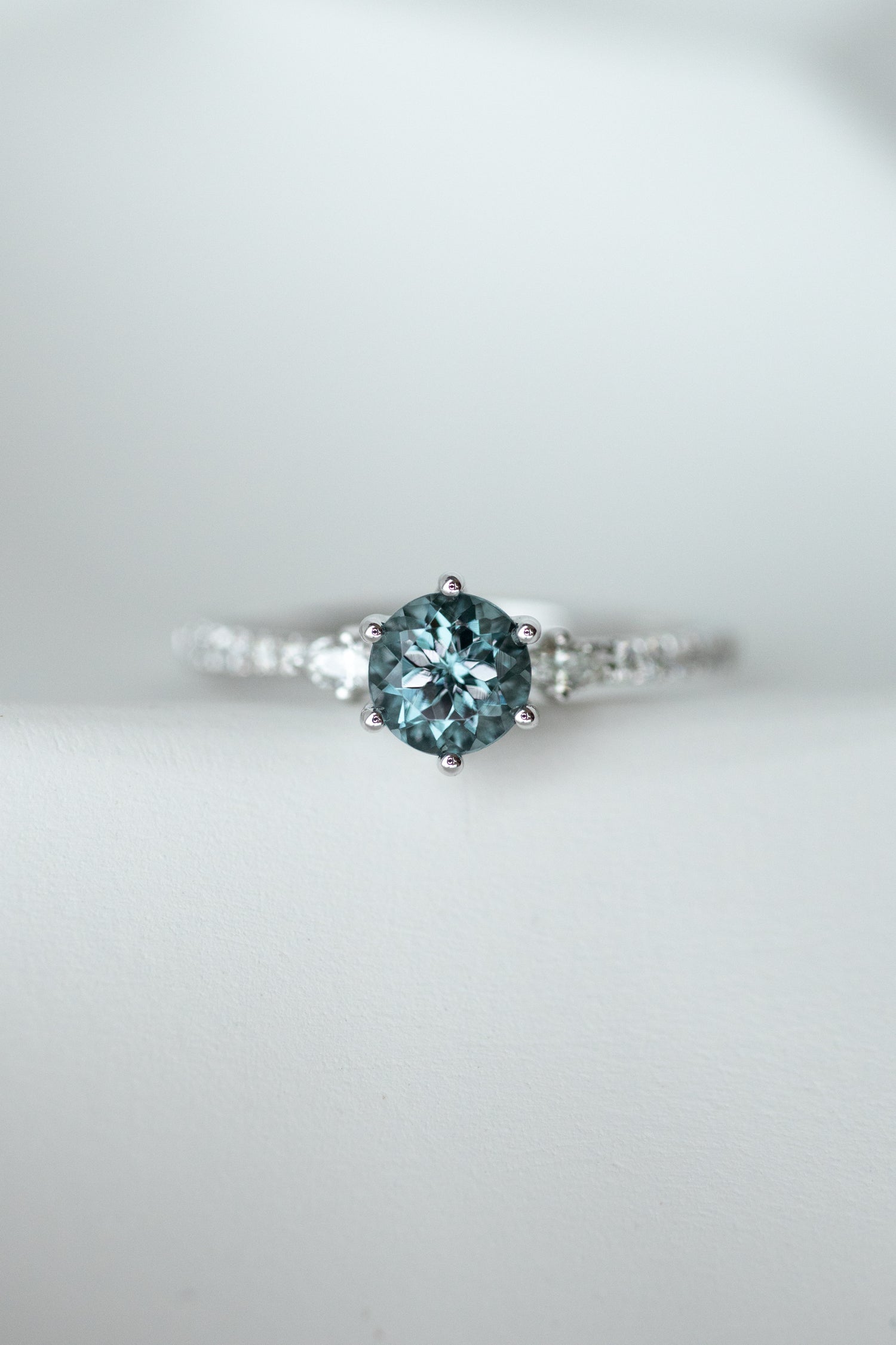 0.72ct Grayish Spinel & diamonds 18K White Gold Half Eternity Ring