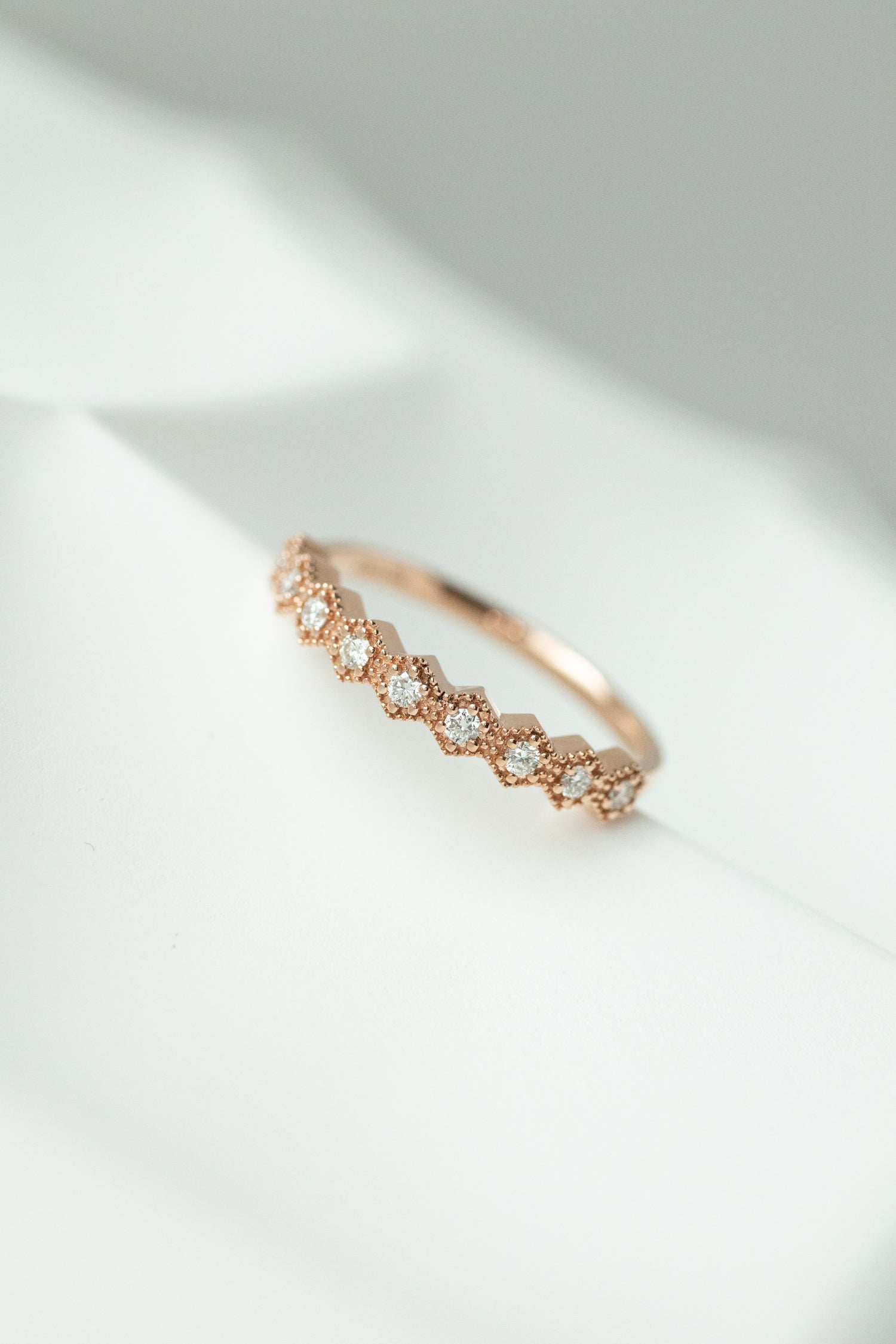 Hexagon-shaped Half Eternity Diamond 14/ 18K Gold Ring