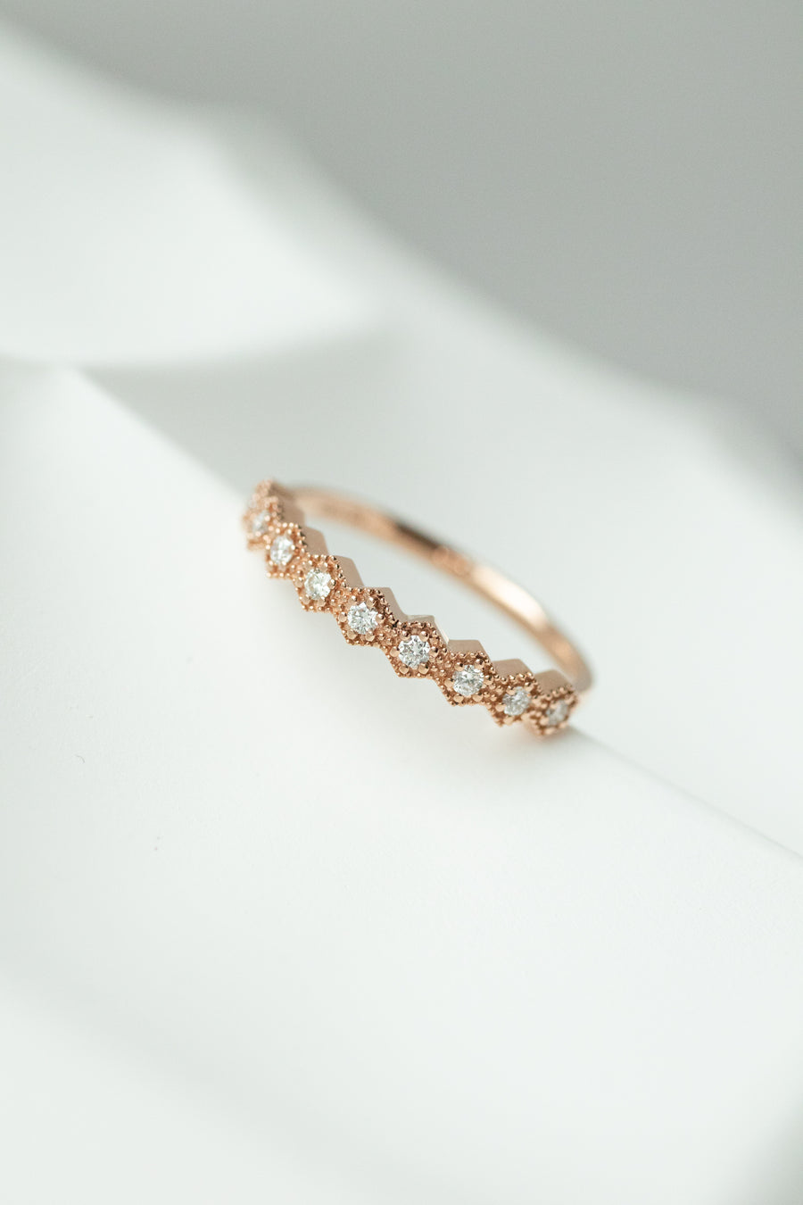 Hexagon-shaped Half Eternity Diamond 18K Gold Ring