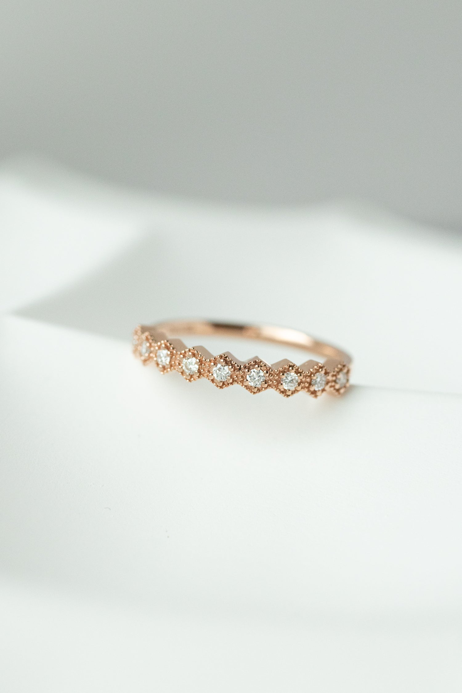 Hexagon-shaped Half Eternity Diamond 14/ 18K Gold Ring