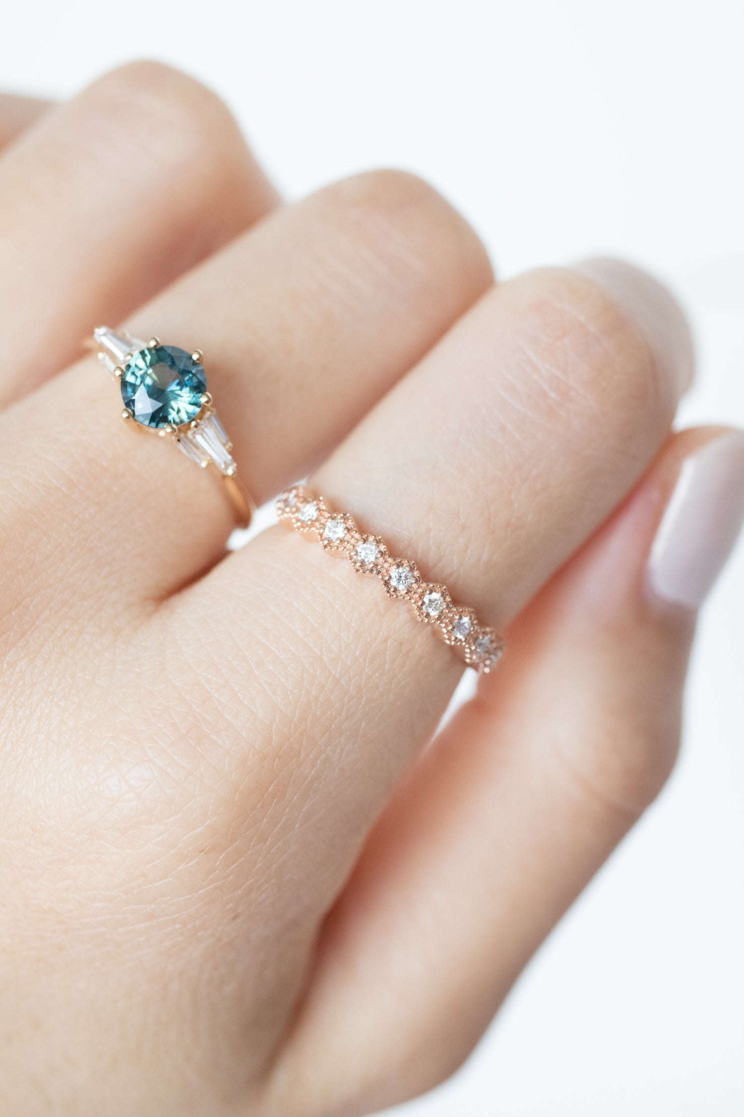 Hexagon-shaped Half Eternity Diamond 14/ 18K Gold Ring