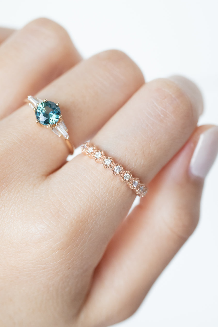 Hexagon-shaped Half Eternity Diamond 18K Gold Ring