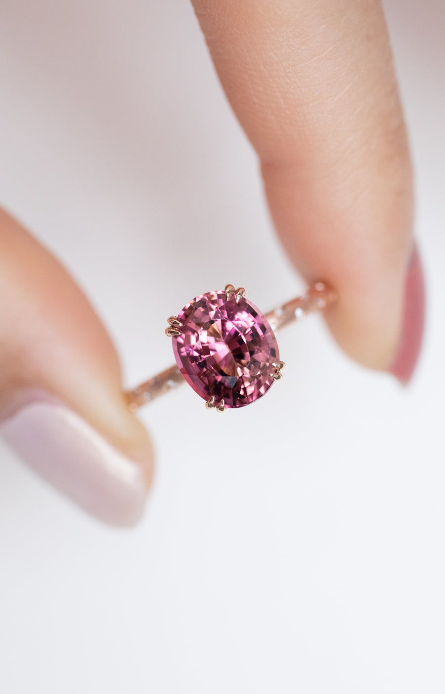 2.50ct Oval Sunset Tourmaline & Total 0.042ct Diamonds 18K Rose Gold Ring