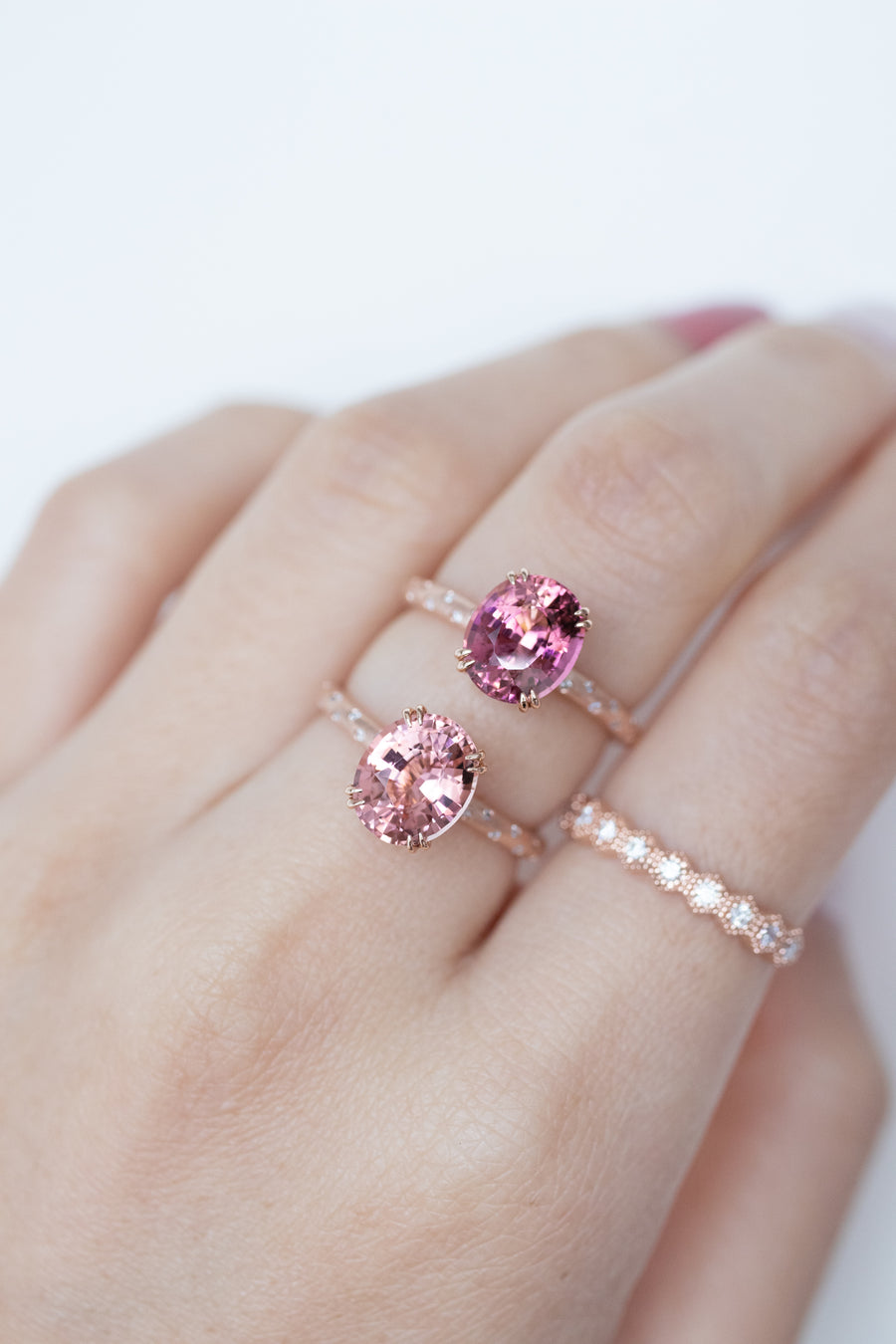 2.50ct Oval Sunset Tourmaline & Total 0.042ct Diamonds 18K Rose Gold Ring