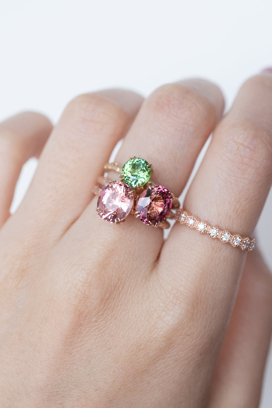 2.50ct Oval Sunset Tourmaline & Total 0.042ct Diamonds 18K Rose Gold Ring