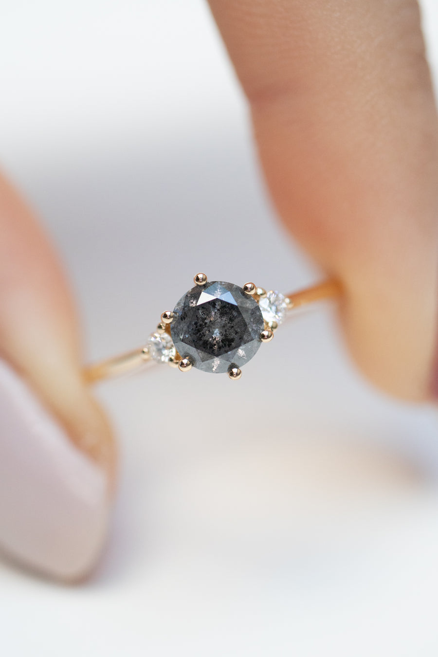0.56ct Round Natural Salt and Pepper Diamond & White Diamond 18K Rose Gold Ring