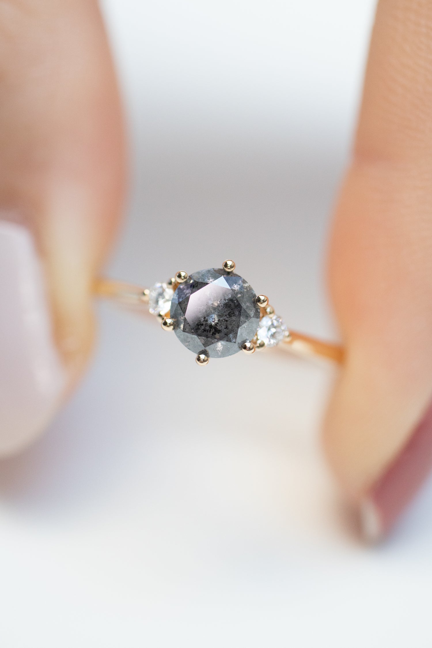 0.56ct Round Natural Salt and Pepper Diamond & White Diamonds 18K Rose Gold Ring