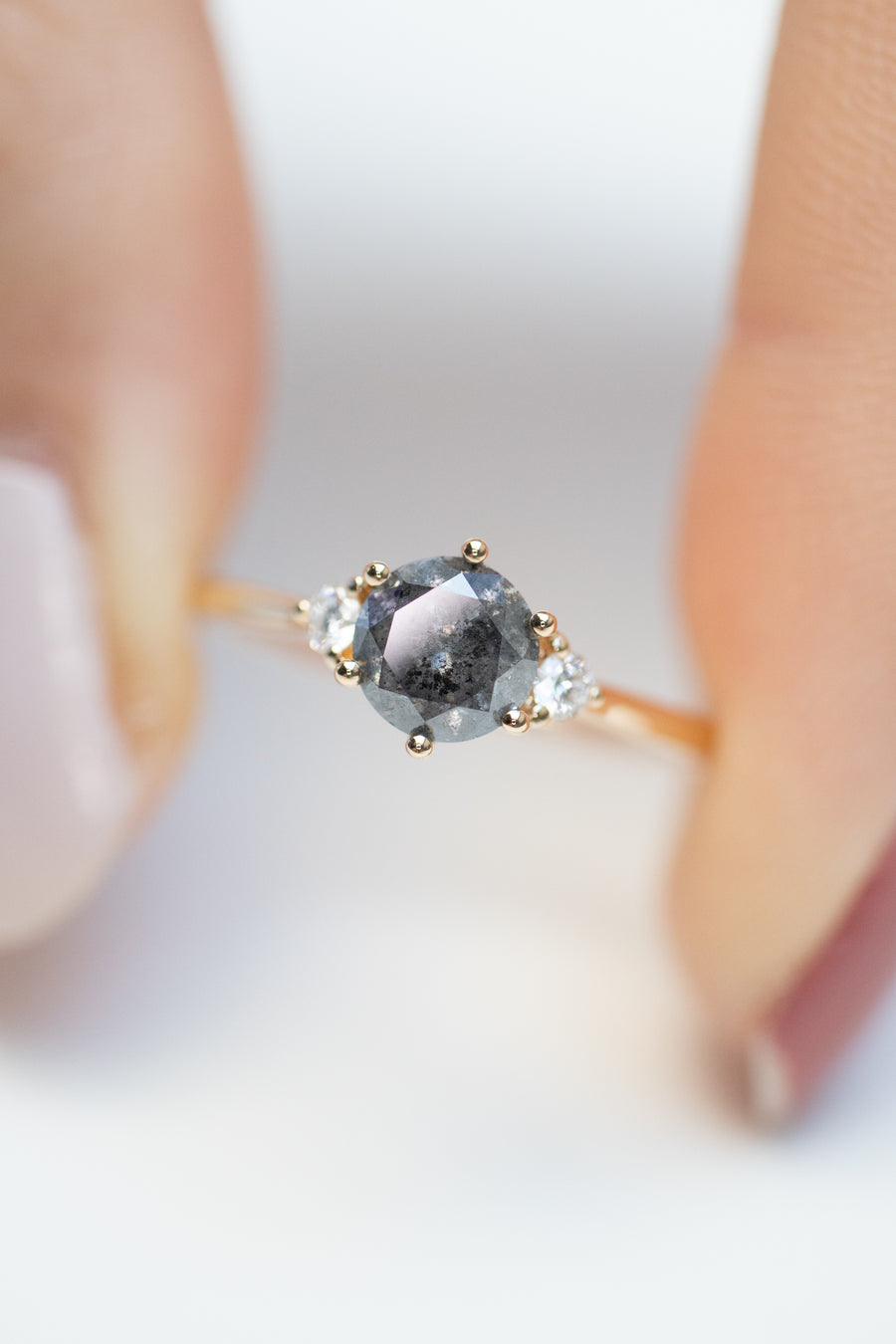 0.56ct Round Natural Salt and Pepper Diamond & White Diamond 18K Rose Gold Ring