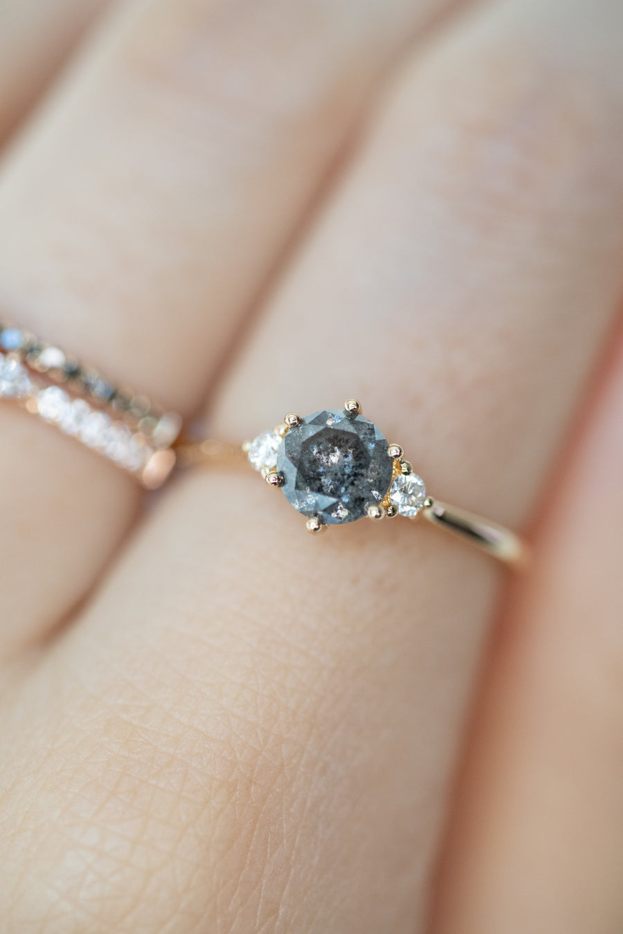 0.56ct Round Natural Salt and Pepper Diamond & White Diamond 18K Rose Gold Ring