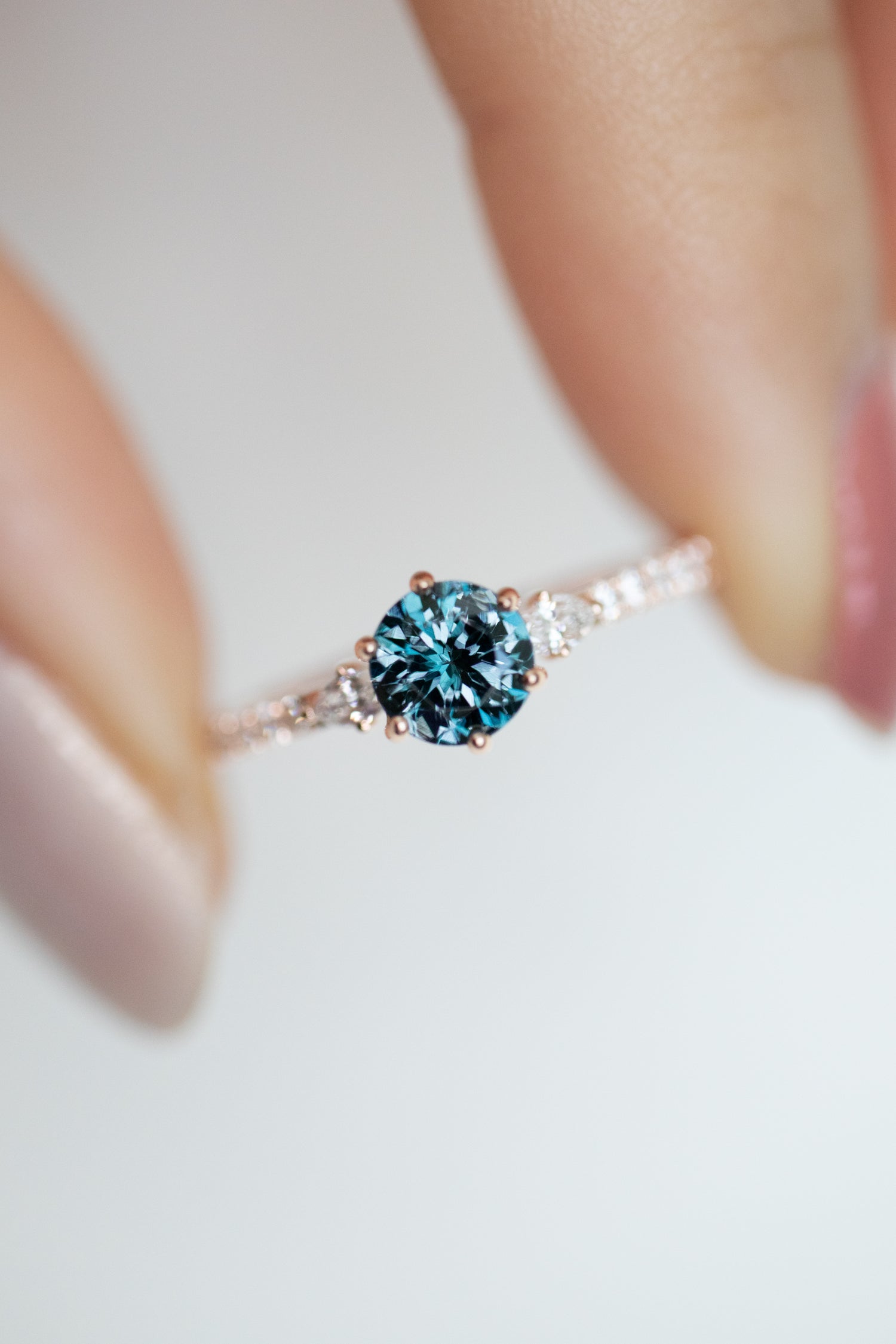 0.64ct Bluish Grayish Spinel & diamonds 18K Rose Gold Half Eternity Ring