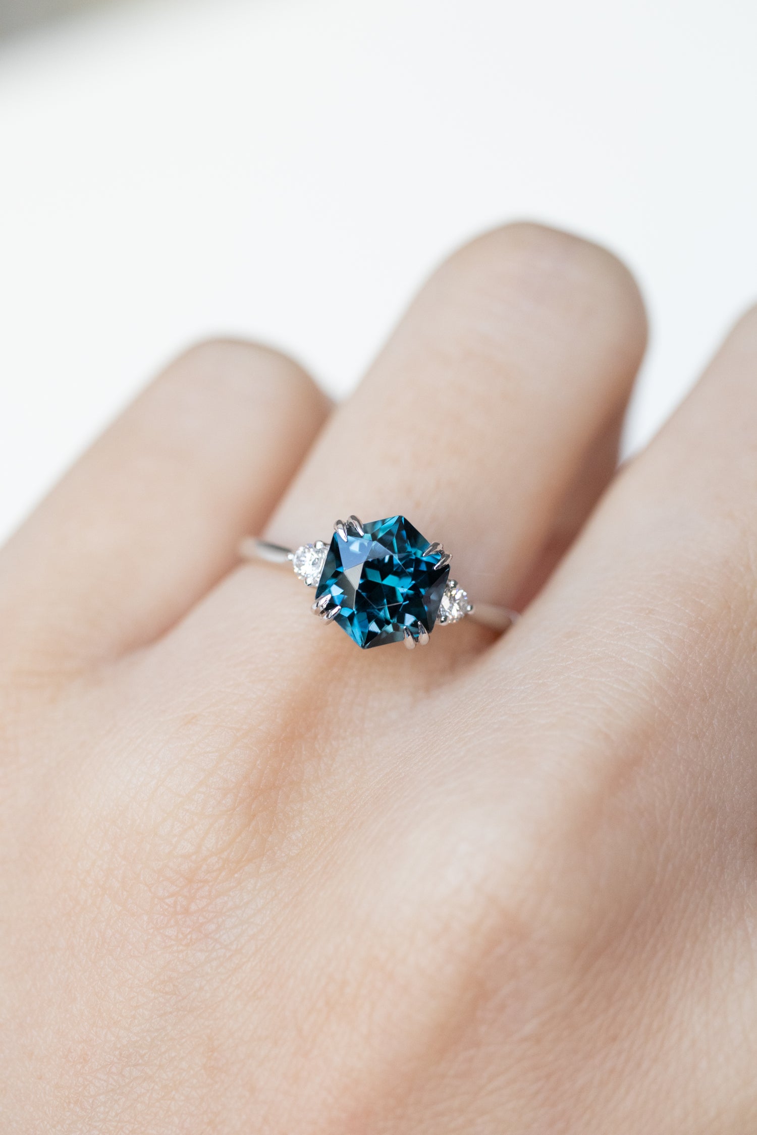 Signature Huge Hexagon Navy Blue Topaz ~2-2.40ct & diamonds 14K/ 18K Gold Ring