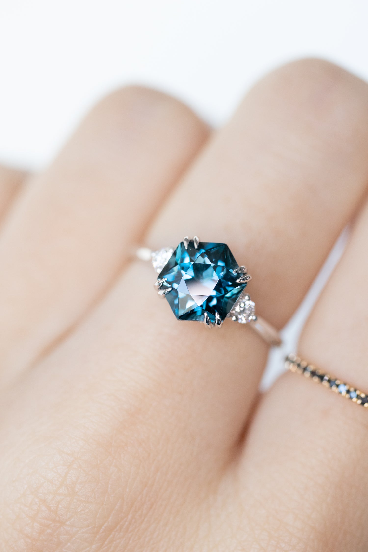 Signature Huge Hexagon Navy Blue Topaz ~2-2.40ct & diamonds 14K/ 18K Gold Ring