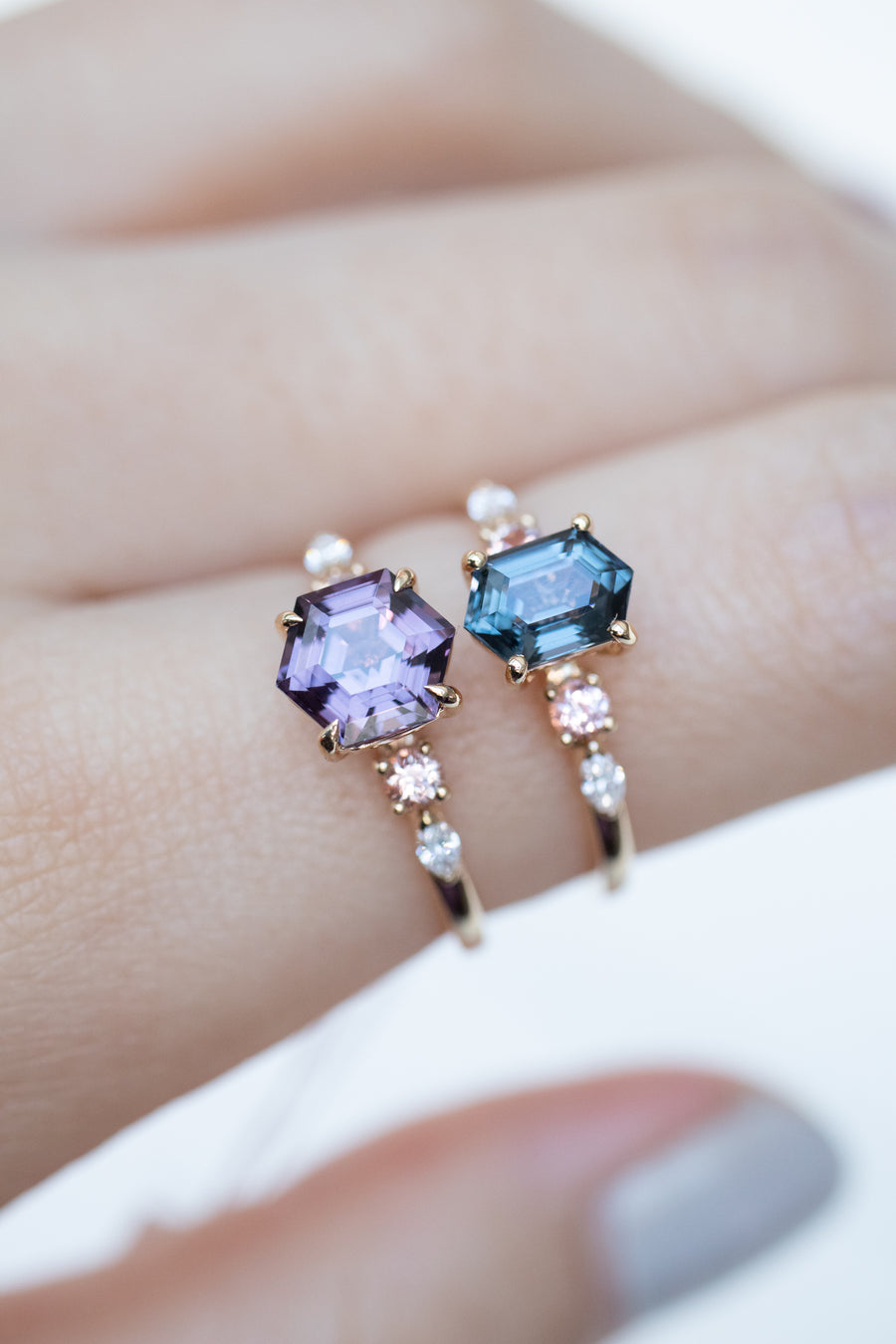 Signature Hexagon 1.21ct Purple Spinel (Unheated With Certificate) with Pink Spinel & diamond 18K Yellow Gold Ring
