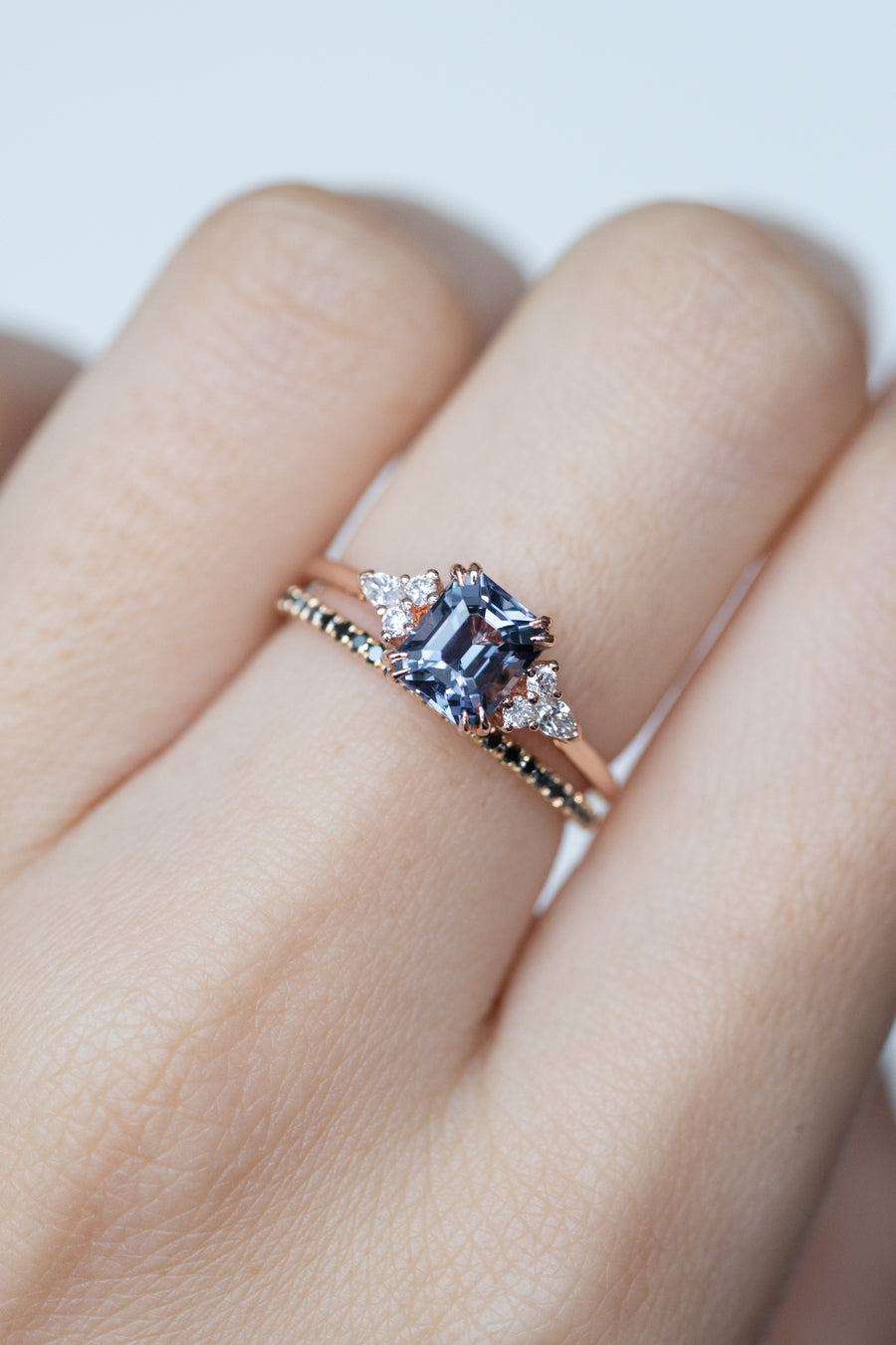 1.30ct Emerald Greyish Blue Spinel & 0.13ct Diamonds 18K Rose Gold Ring