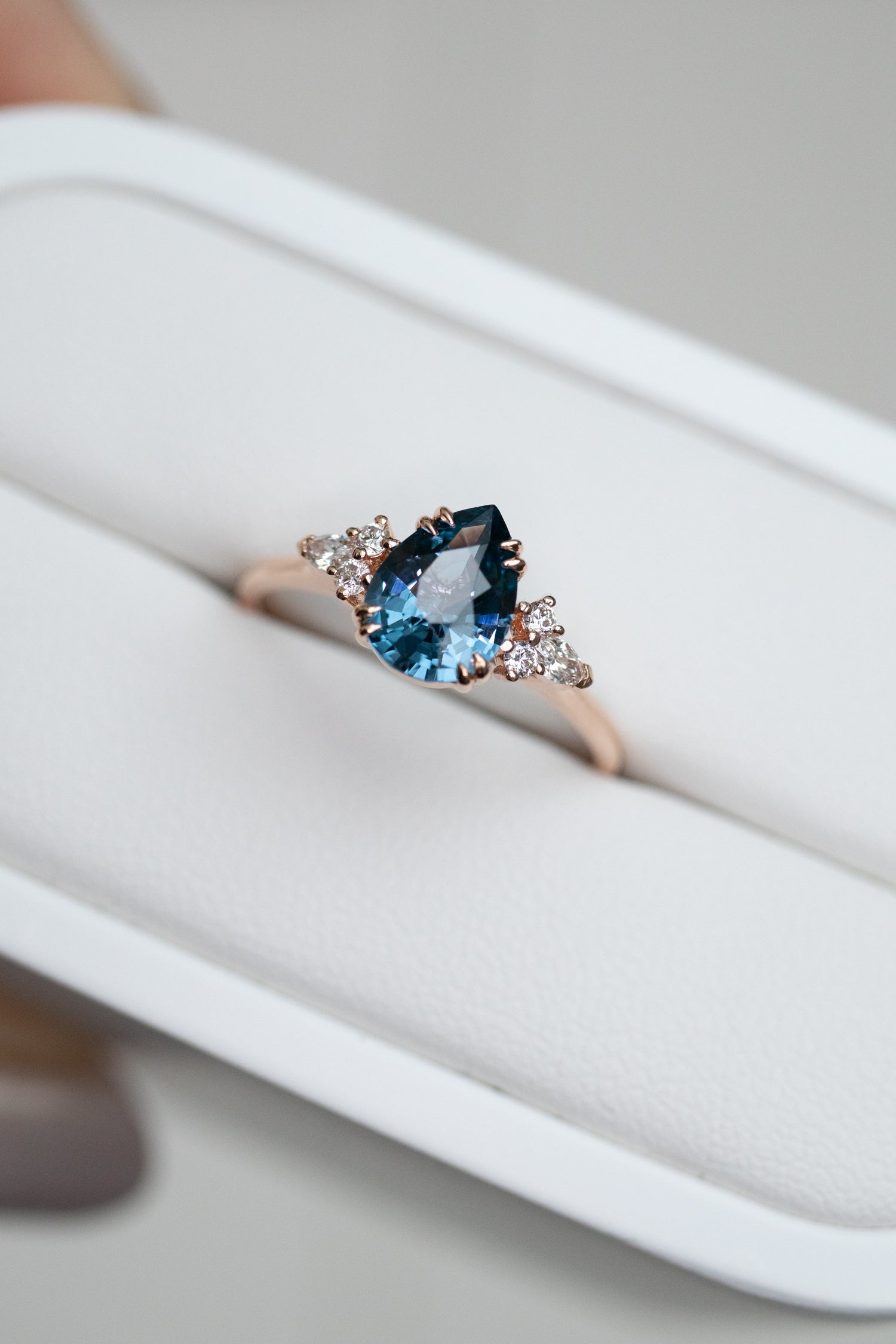 1.65ct Pear Greyish Blue Spinel & diamonds 18K Rose Gold Ring