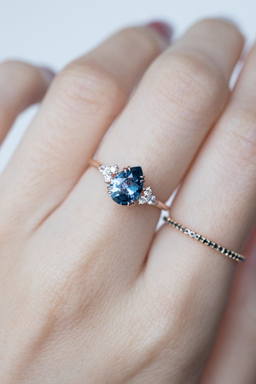 1.65ct Pear Greyish Blue Spinel & 0.14ct Diamonds 18K Rose Gold Ring