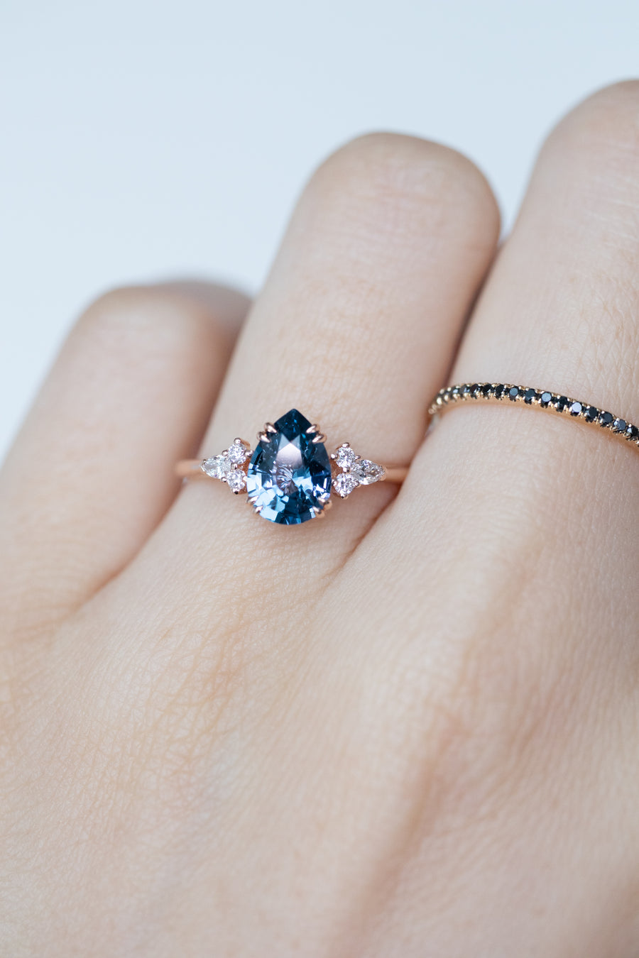 1.65ct Pear Greyish Blue Spinel & 0.14ct Diamonds 18K Rose Gold Ring