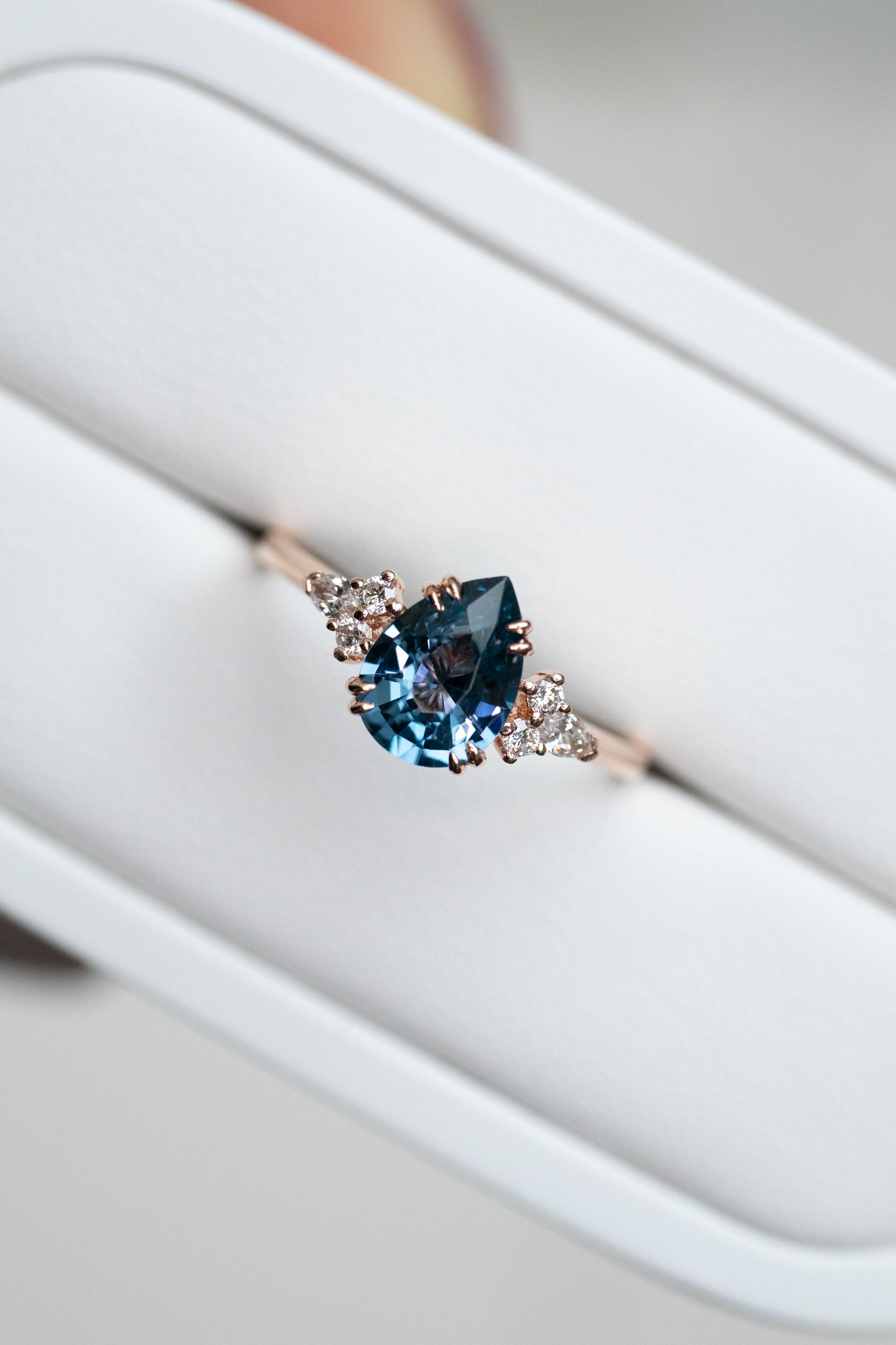 1.65ct Pear Greyish Blue Spinel & diamonds 18K Rose Gold Ring