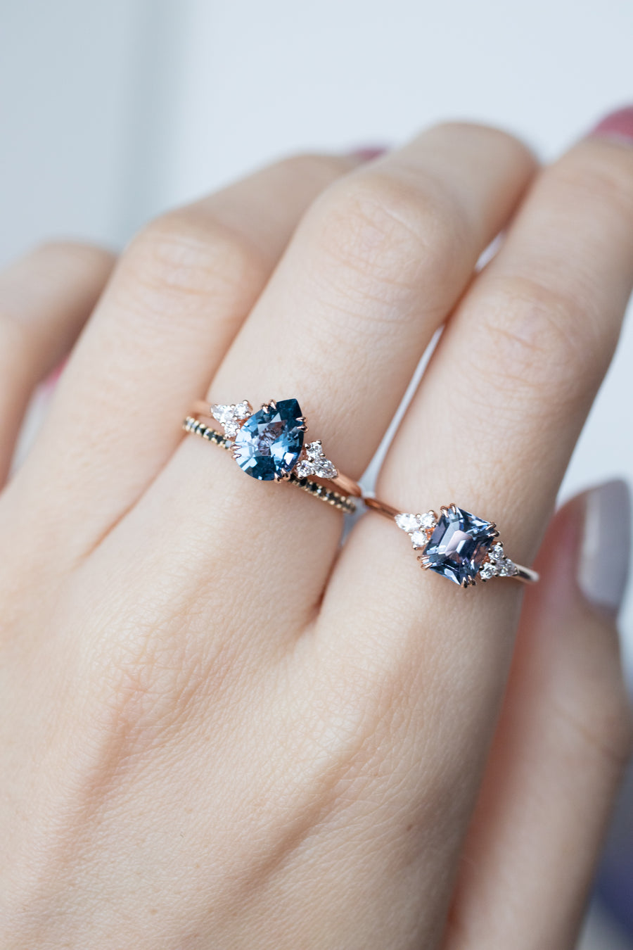 1.30ct Emerald Greyish Blue Spinel & 0.13ct Diamonds 18K Rose Gold Ring