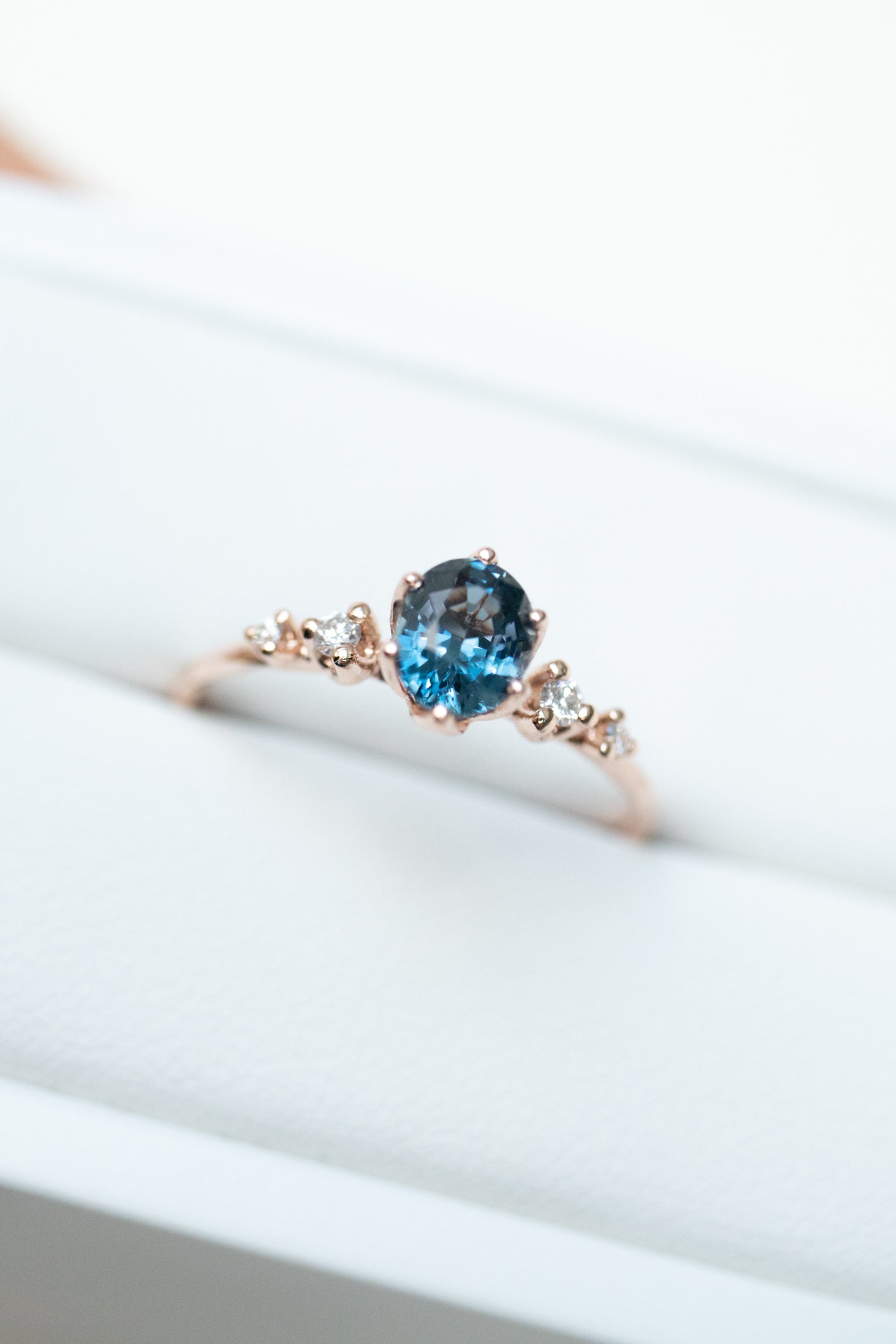 0.70ct Oval Blue Spinel & diamonds 14K Rose Gold Ring