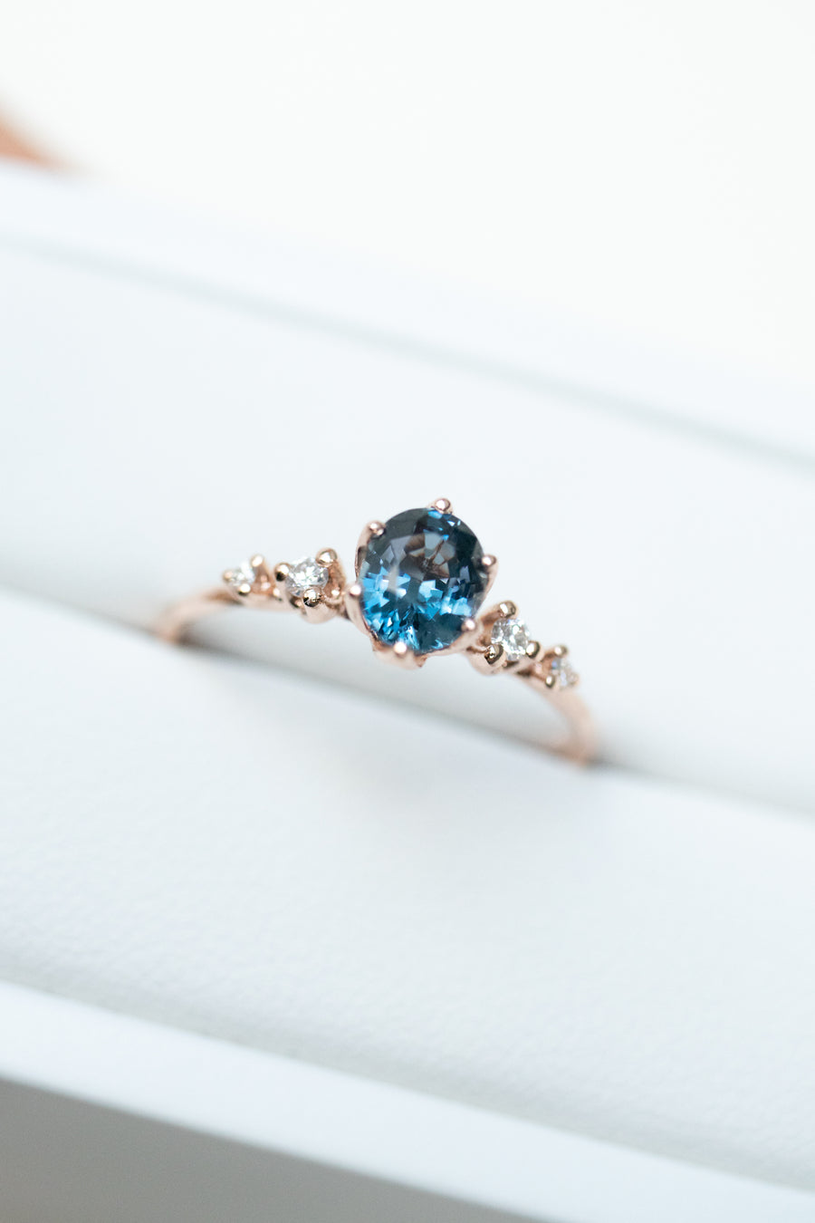 0.70ct Oval Blue Spinel & 0.07ct Diamonds 14K Rose Gold Ring