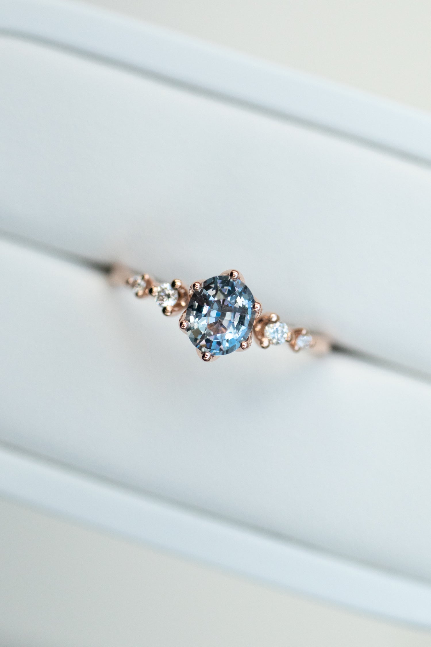 0.63carat Oval Sky Blue Spinel & Diamonds 14K Rose Gold Ring