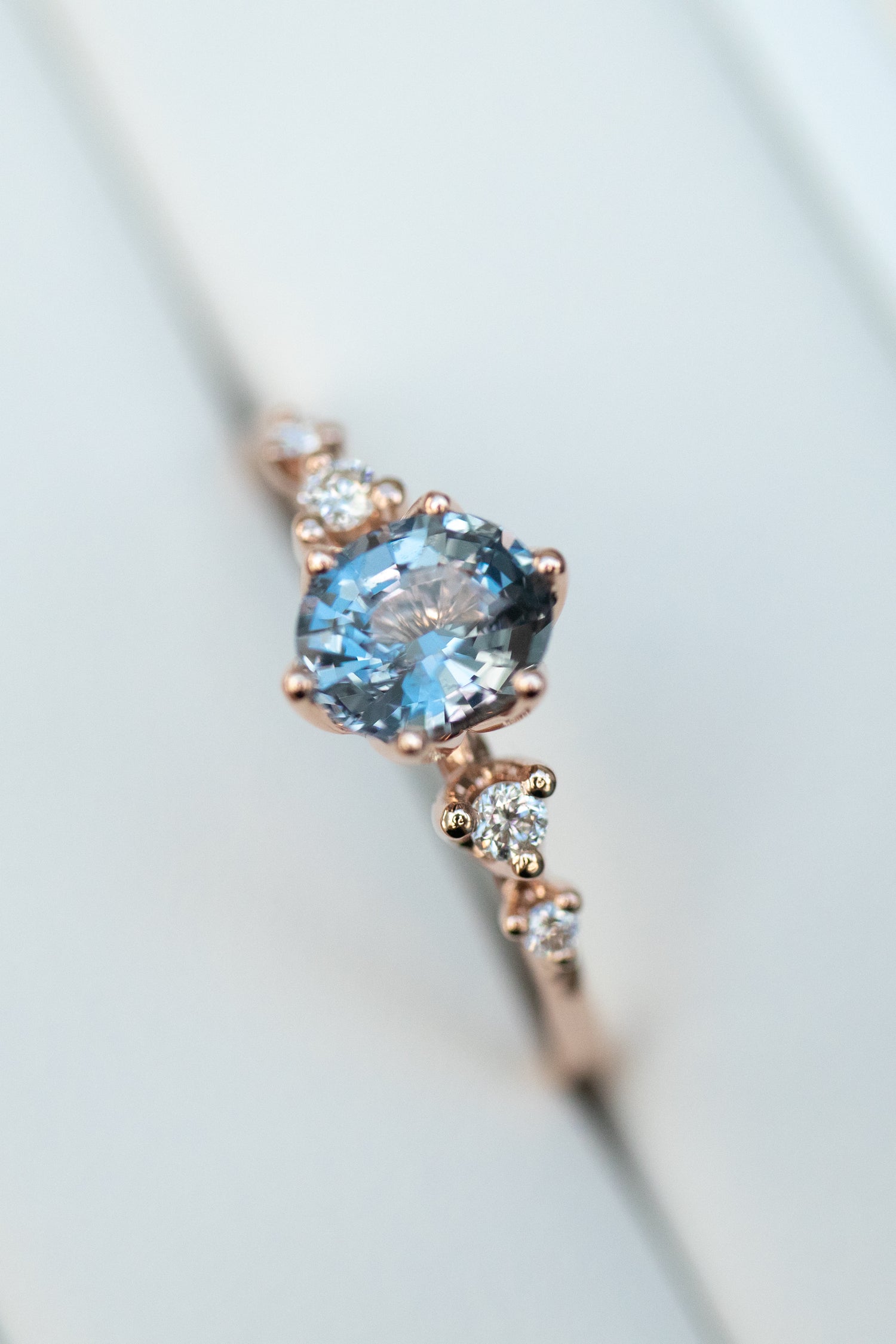 0.63carat Oval Sky Blue Spinel & Diamonds 14K Rose Gold Ring