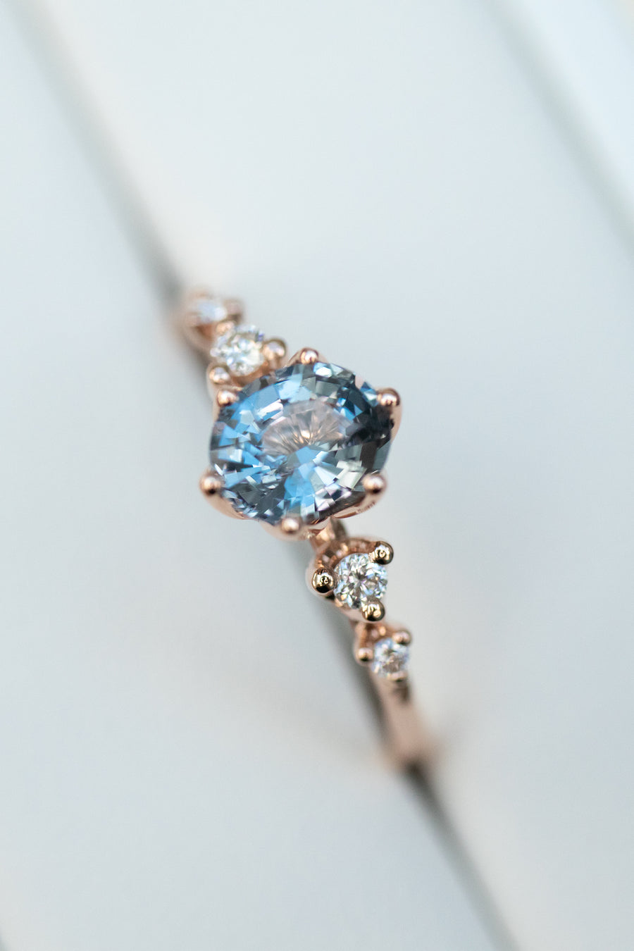 0.63ct Oval Sky Blue Spinel & 0.07ct Diamonds 14K Rose Gold Ring