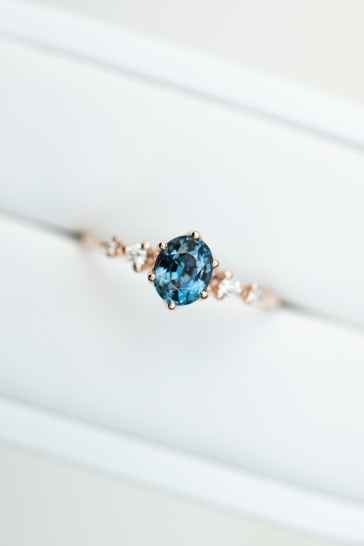 0.70ct Oval Blue Spinel & diamonds 14K Rose Gold Ring