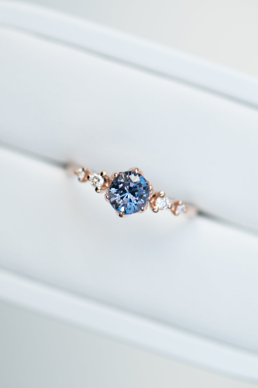 0.71ct Round Lavender Blue Spinel & 0.07ct Diamonds 14K Rose Gold Ring