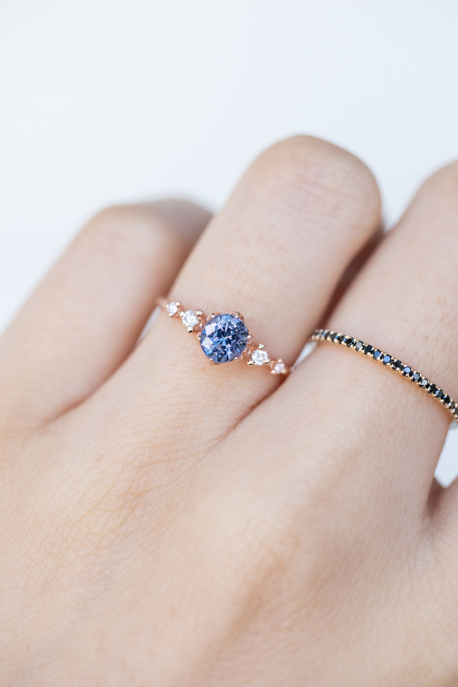 0.71ct Round Lavender Blue Spinel & 0.07ct Diamonds 14K Rose Gold Ring