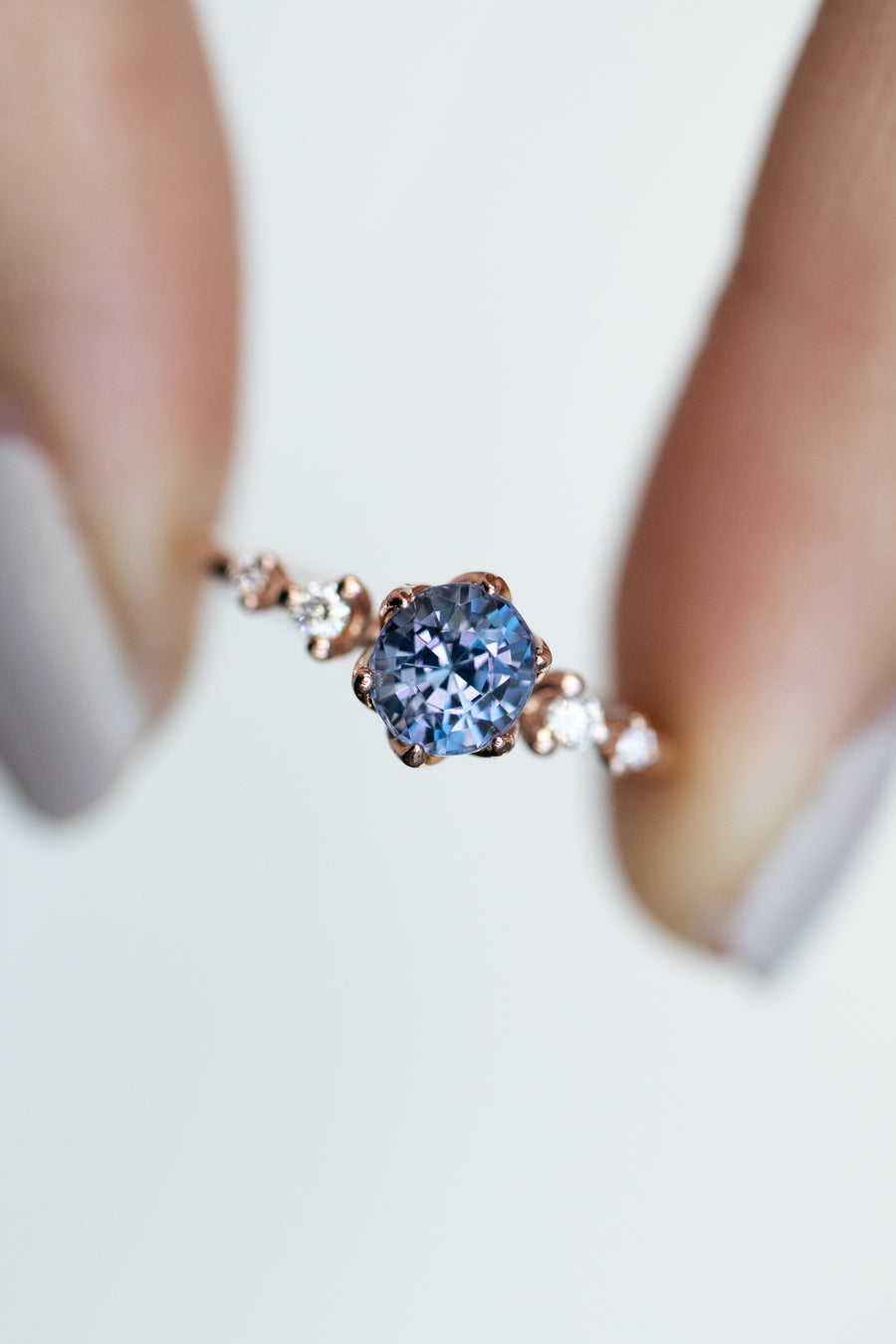 0.71ct Round Lavender Blue Spinel & 0.07ct Diamonds 14K Rose Gold Ring