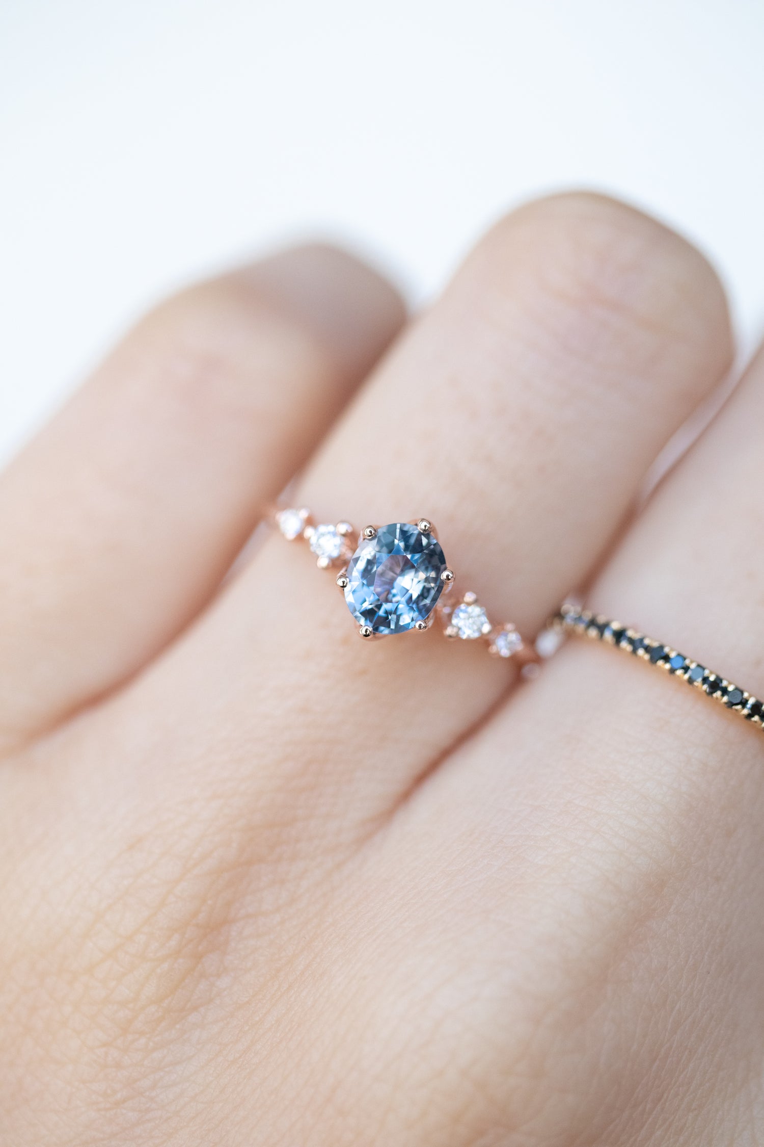 0.63carat Oval Sky Blue Spinel & Diamonds 14K Rose Gold Ring
